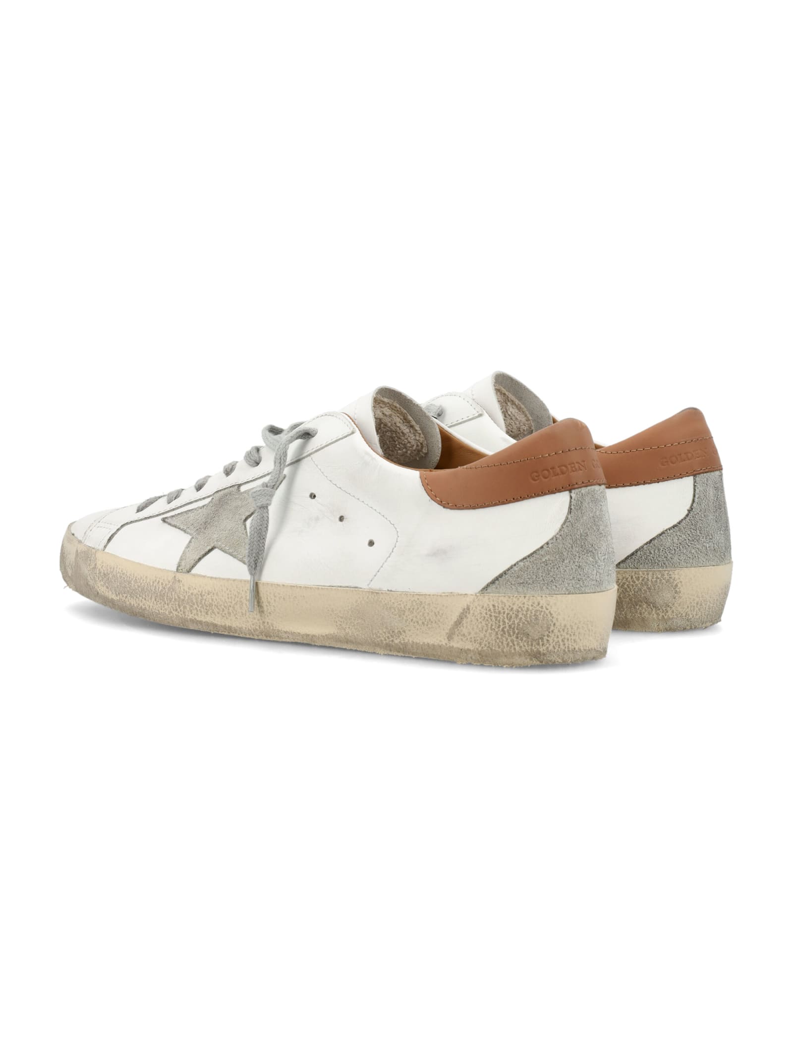 Golden Goose Super-star Sneakers With Ice-gray Suede Star And Light Brown Heel Tab Shoes In White/ice/light Brown