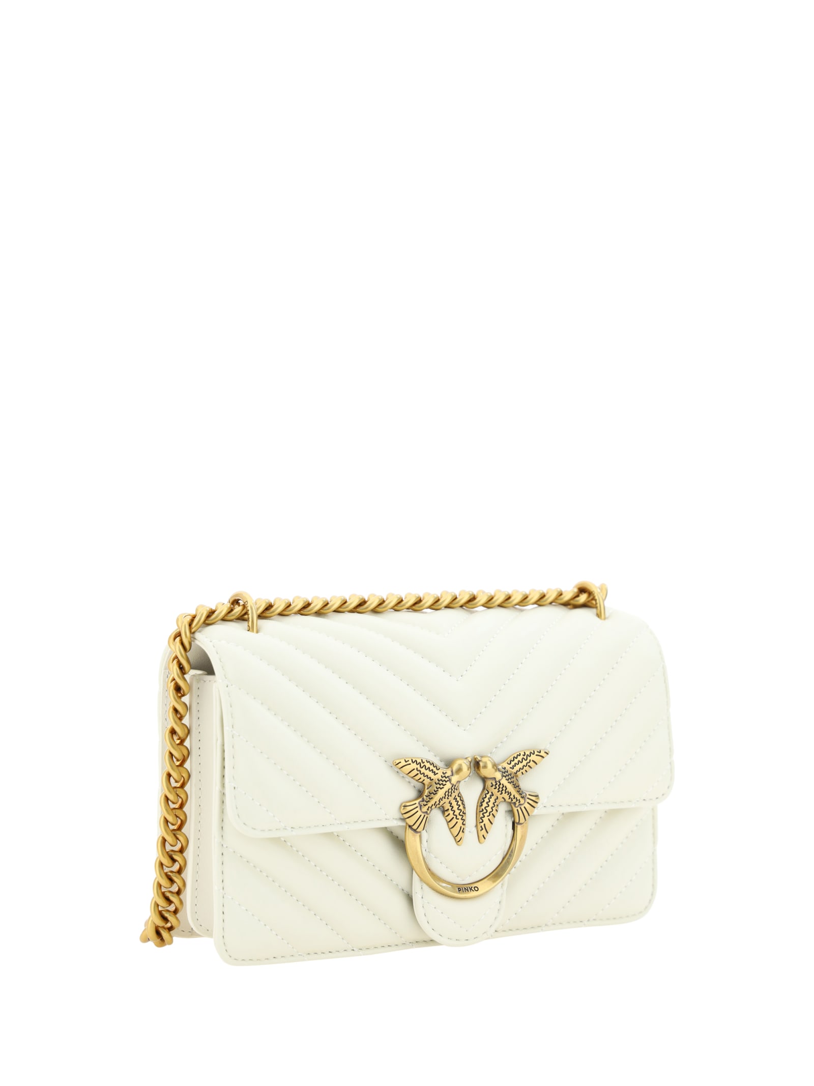 Shop Pinko Mini Love Shoulder Bag In Bianco Seta-antique Gold