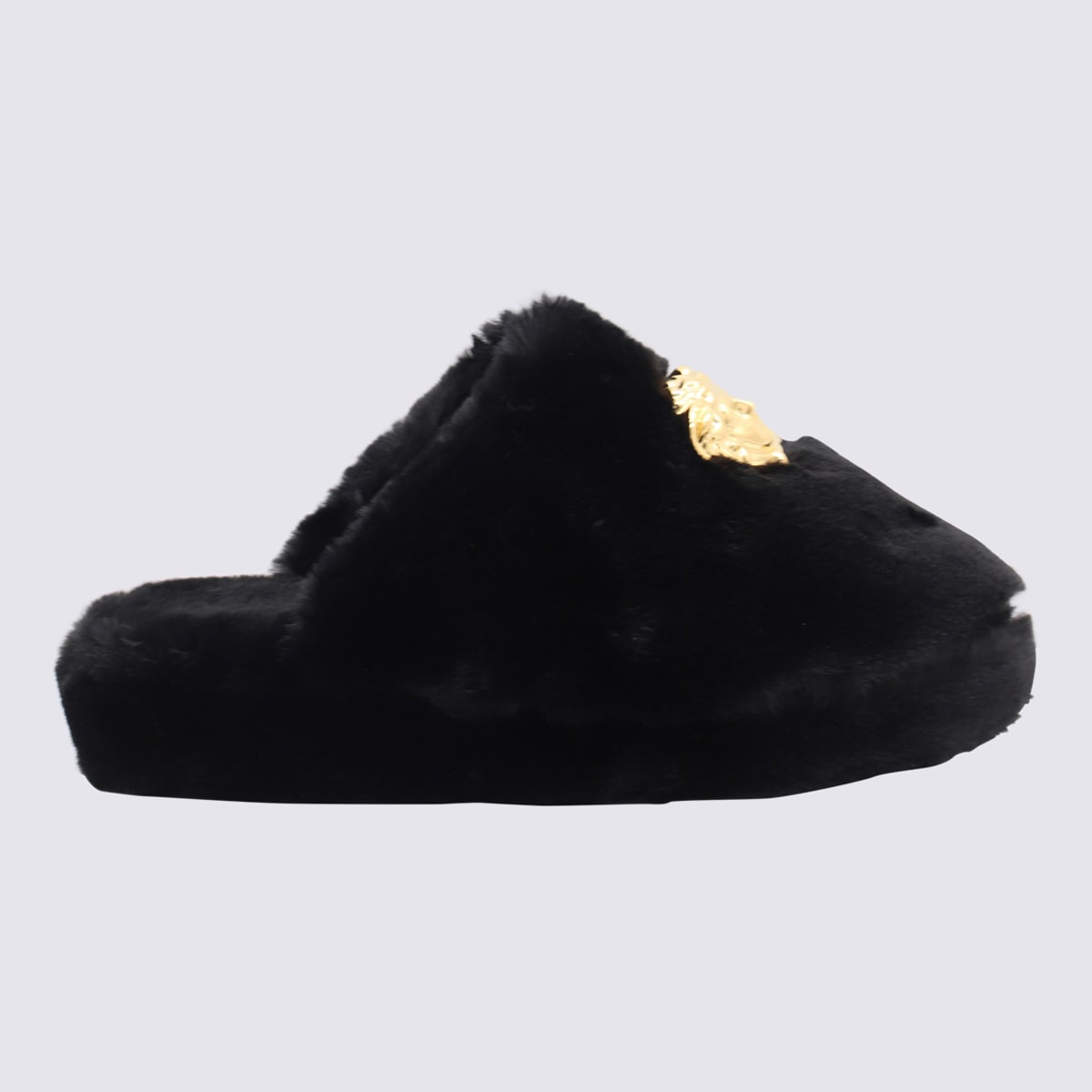 Shop Versace Black Faux Fur Medusa Home Slippers