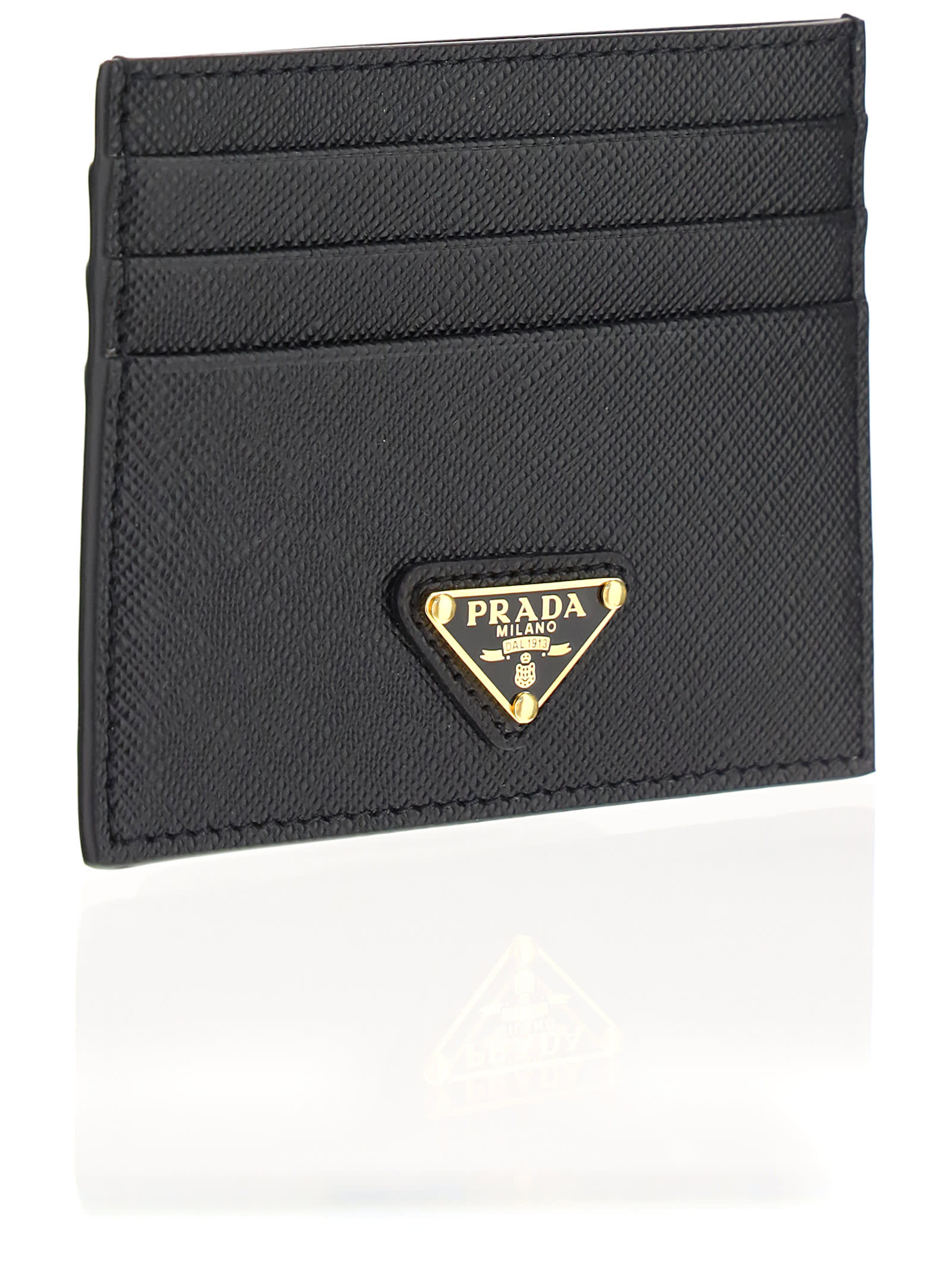 Prada Black Logo-plaque Saffiano Leather Card Holder In Black