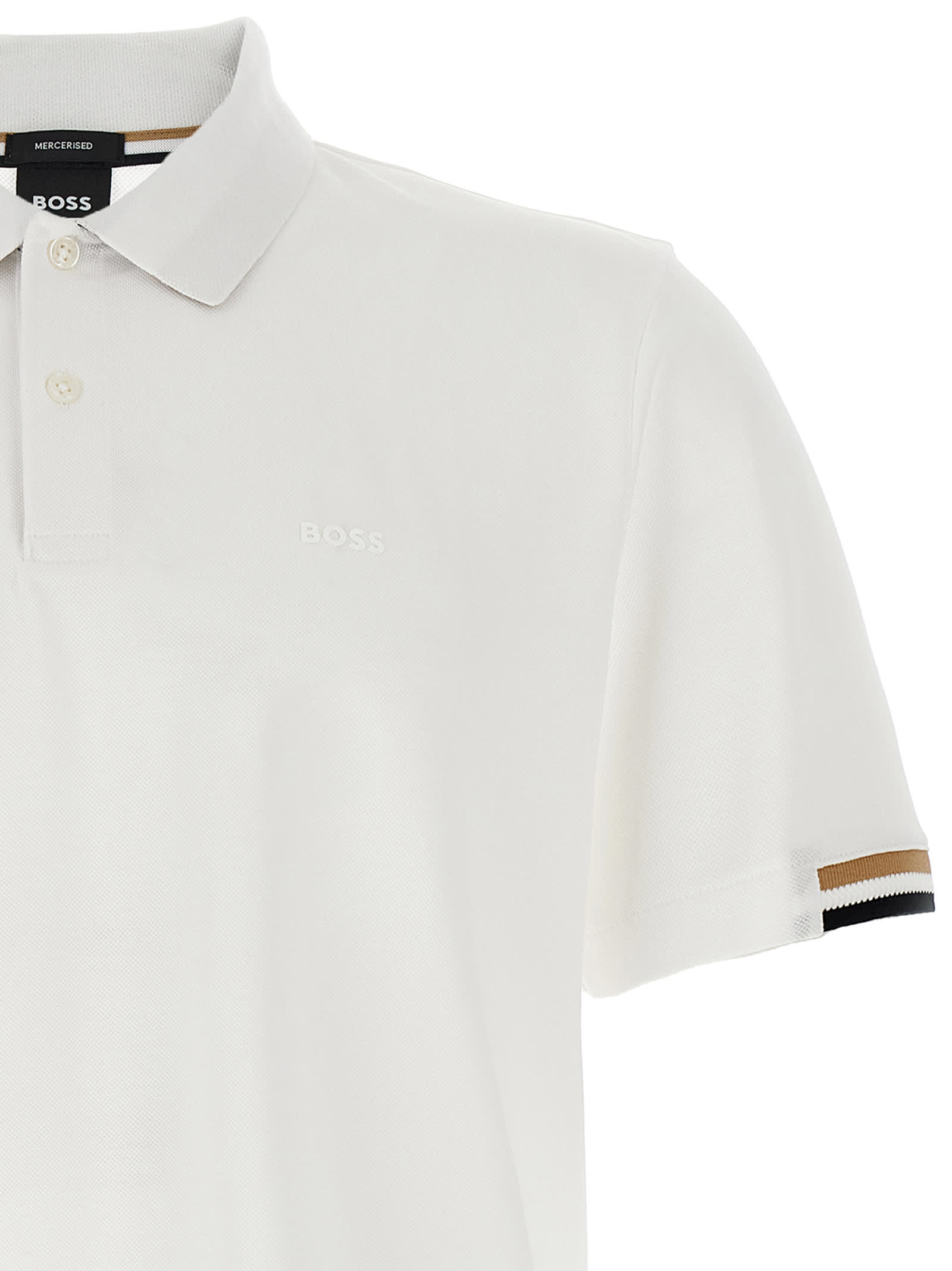 Hugo Boss Parlay Polo Shirt With Stripe Detail In White
