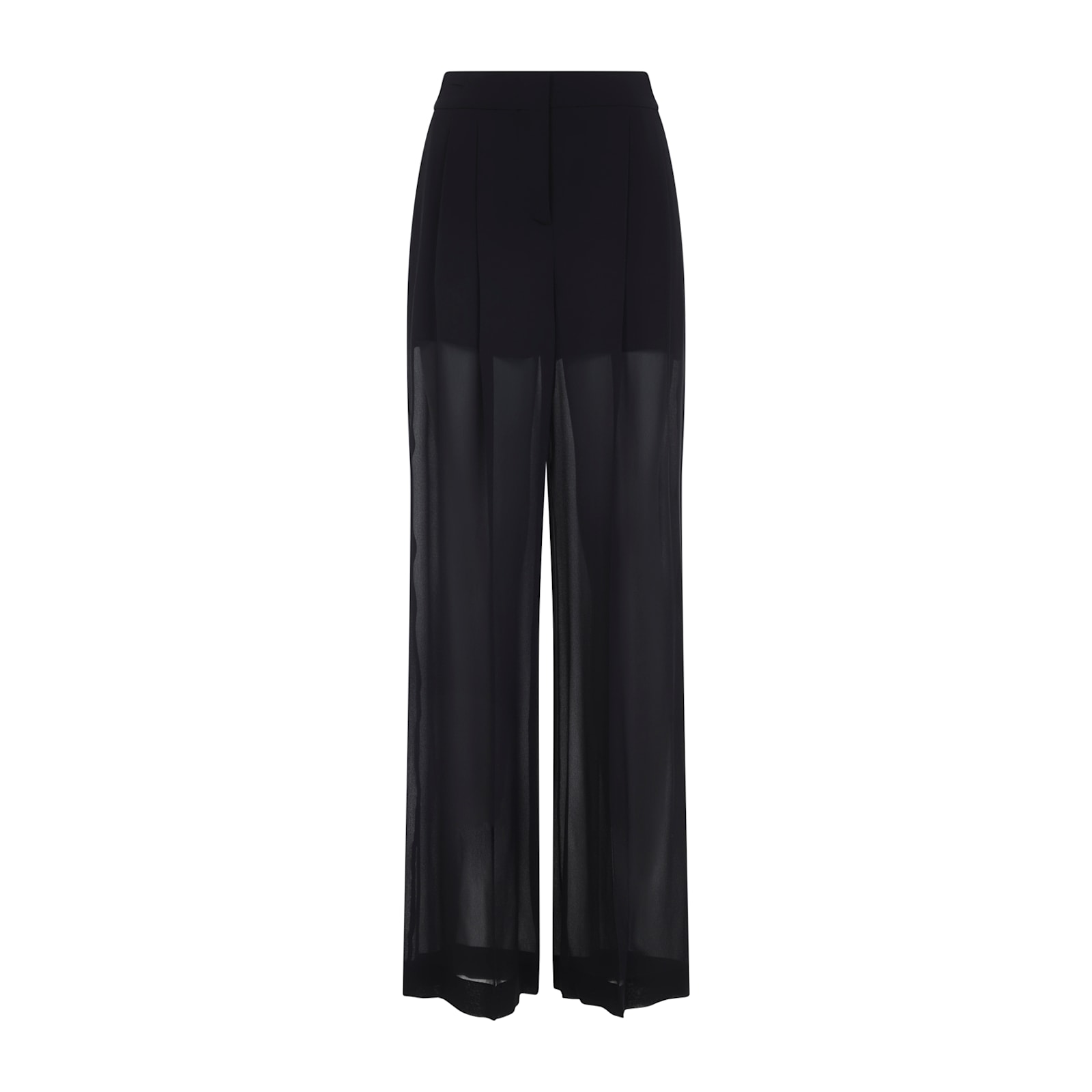 Alberta Ferretti Wide Leg Silk Trousers With Sheer Panels In Black