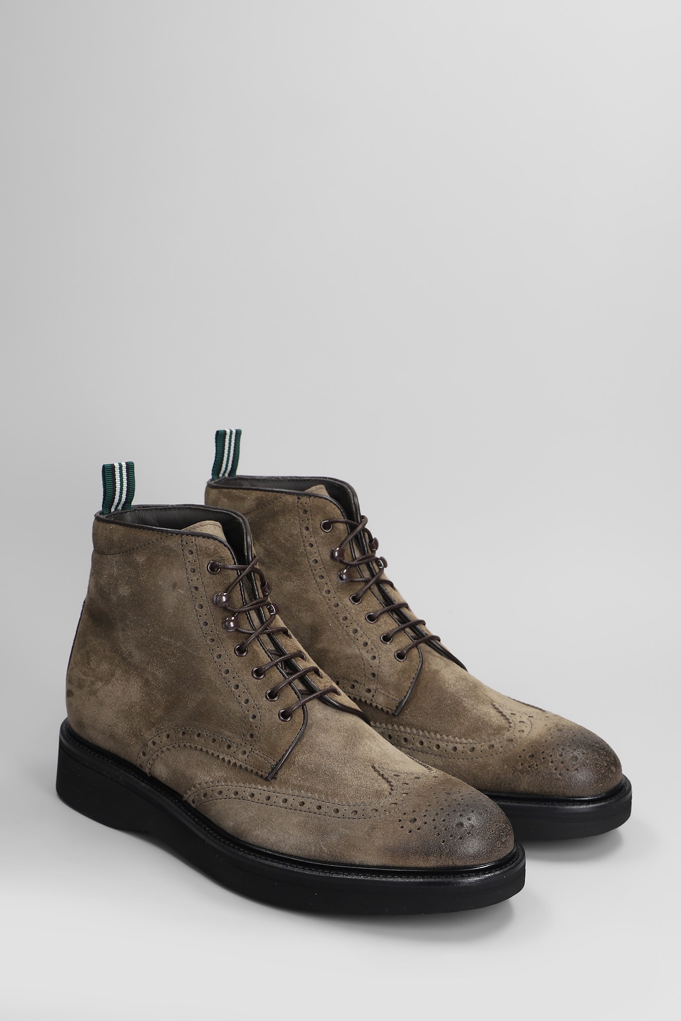 Shop Green George Lace Up Shoes In Taupe Suede