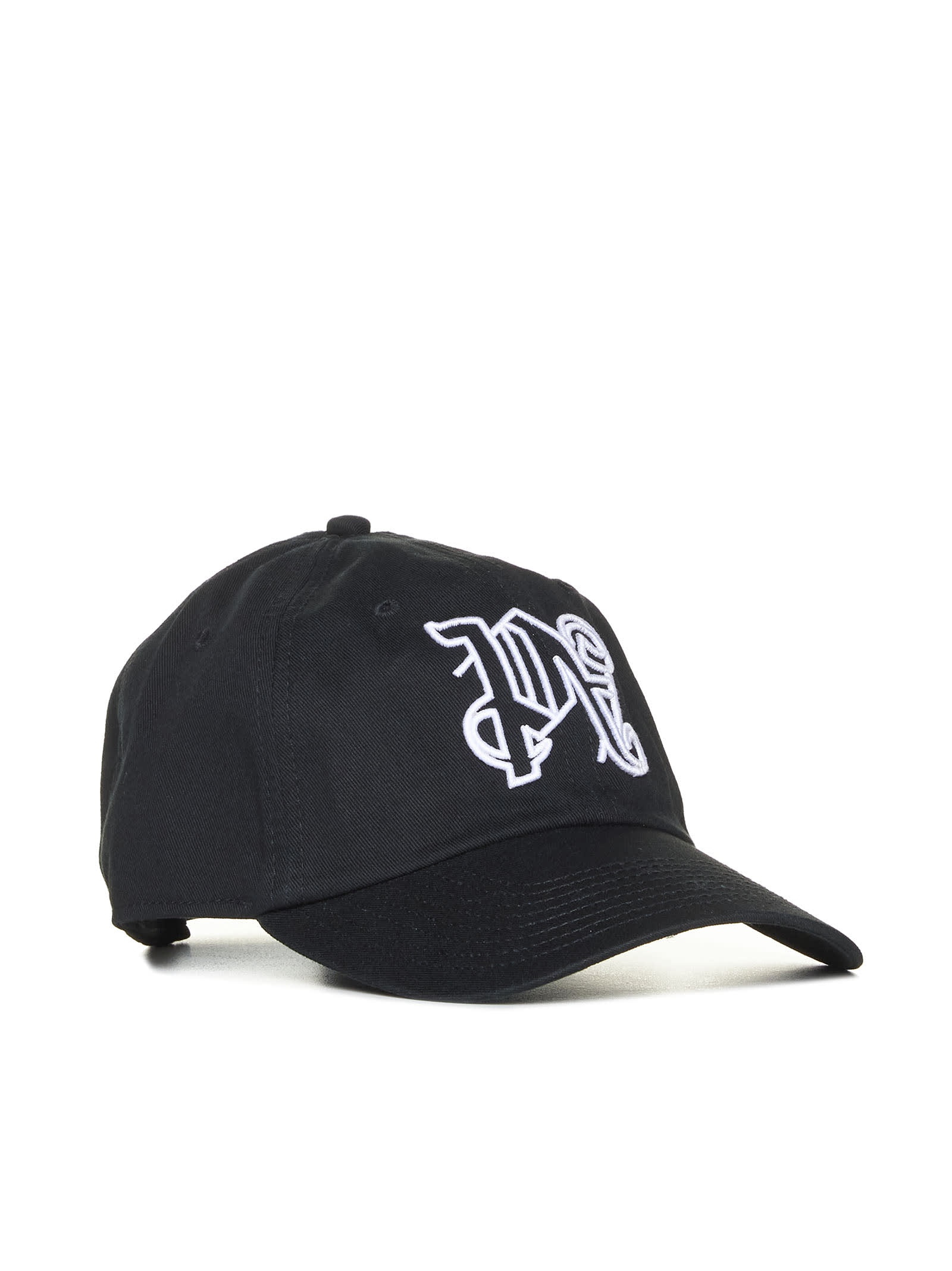 Palm Angels Monogram Cotton-canvas Baseball Cap In Black