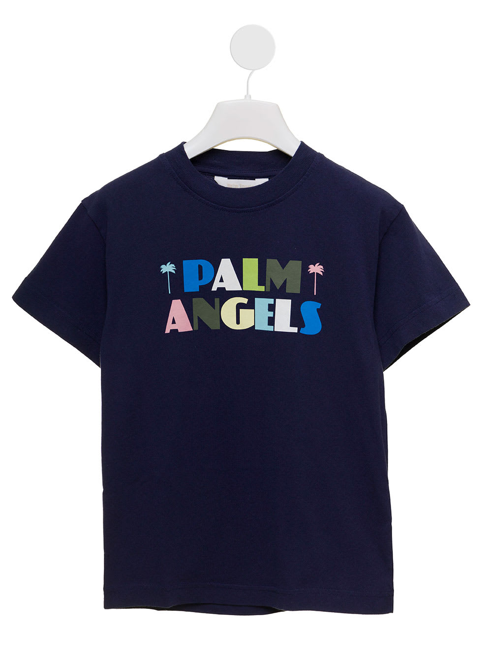 Palm Angels Kids Boys Blue Cotton T-shirt With Logo Print