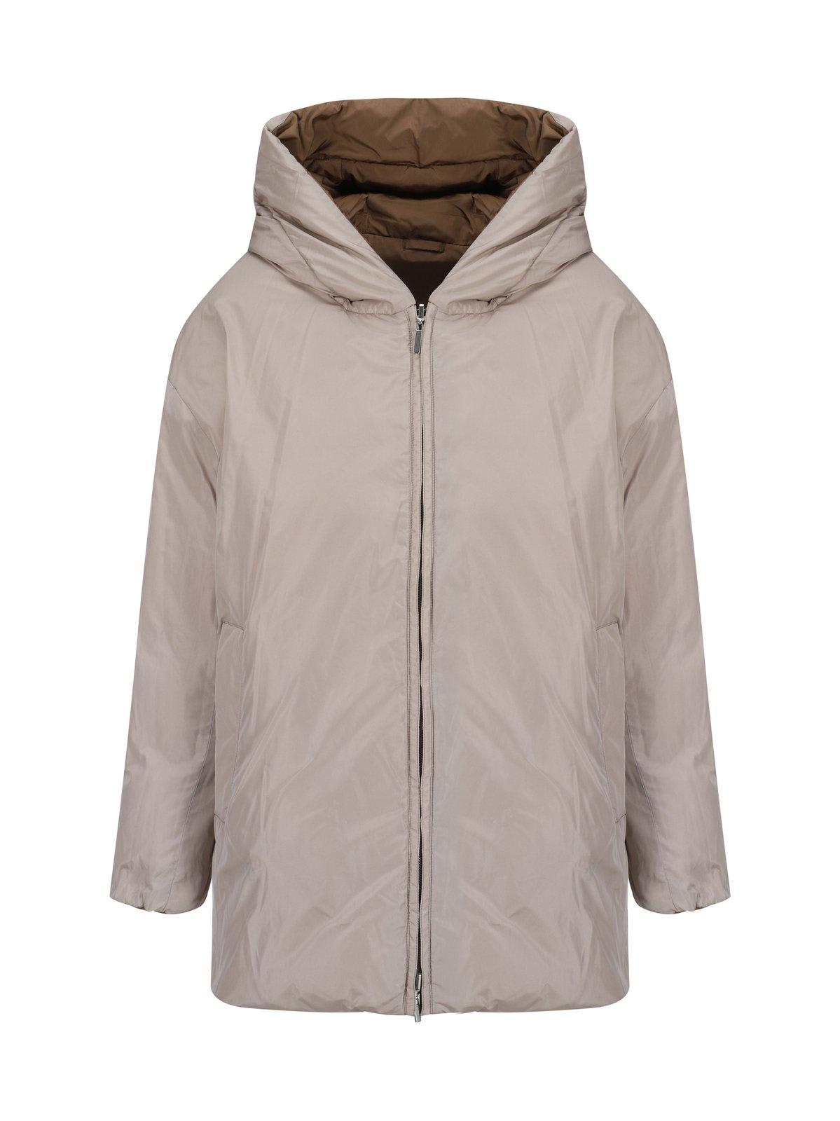 Shop Max Mara The Cube Zip-up Drawstring Reversible Jacket In Beige