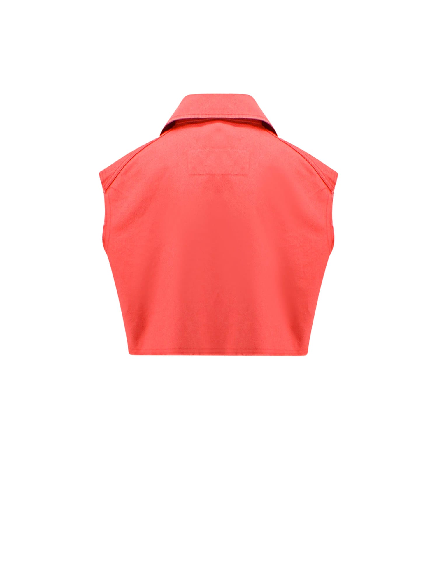 Fay Collar Cropped Frayed Top In Red