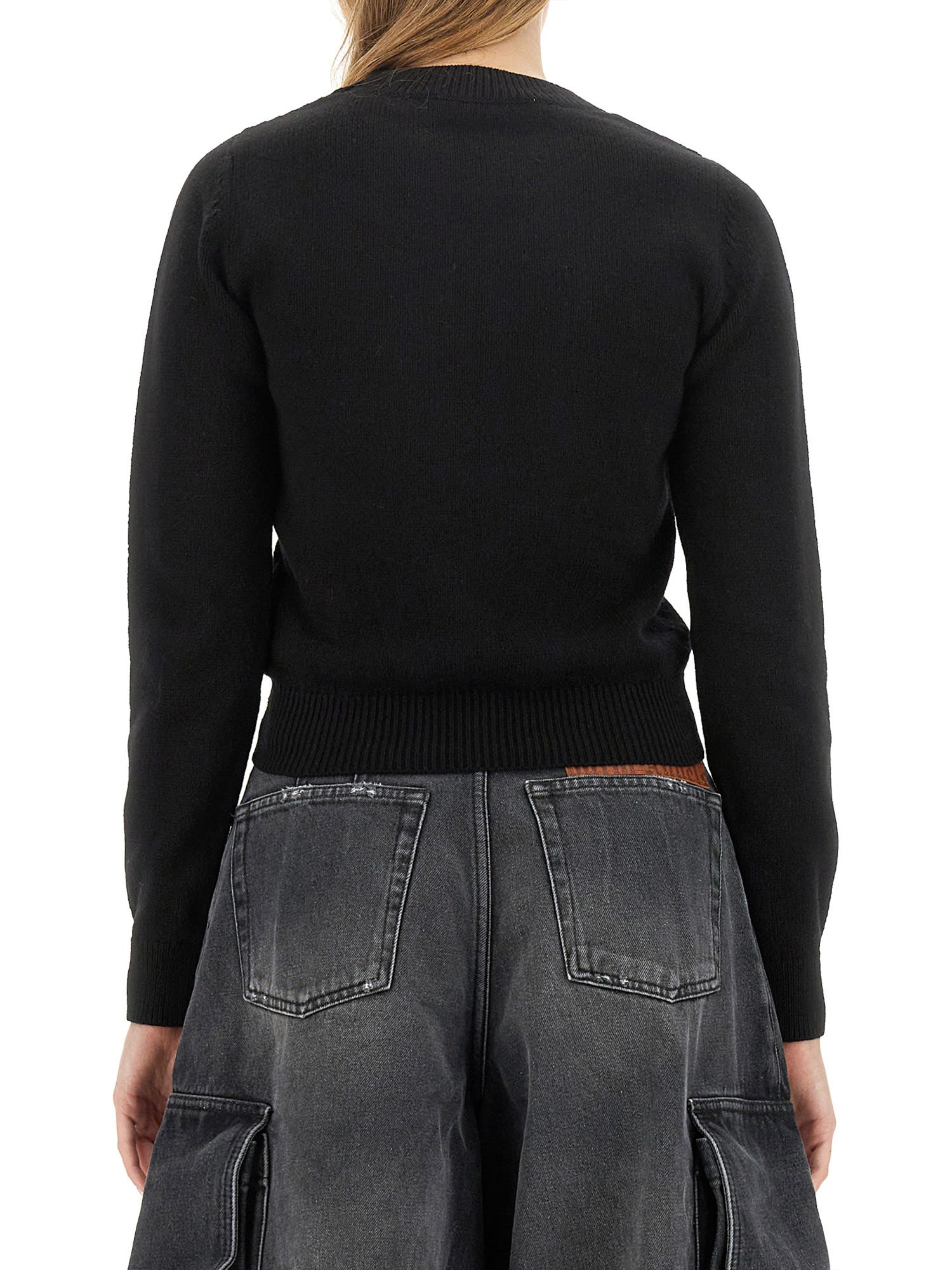 Palm Angels Sunsets-embroidered Merino-blend Jumper In Nero
