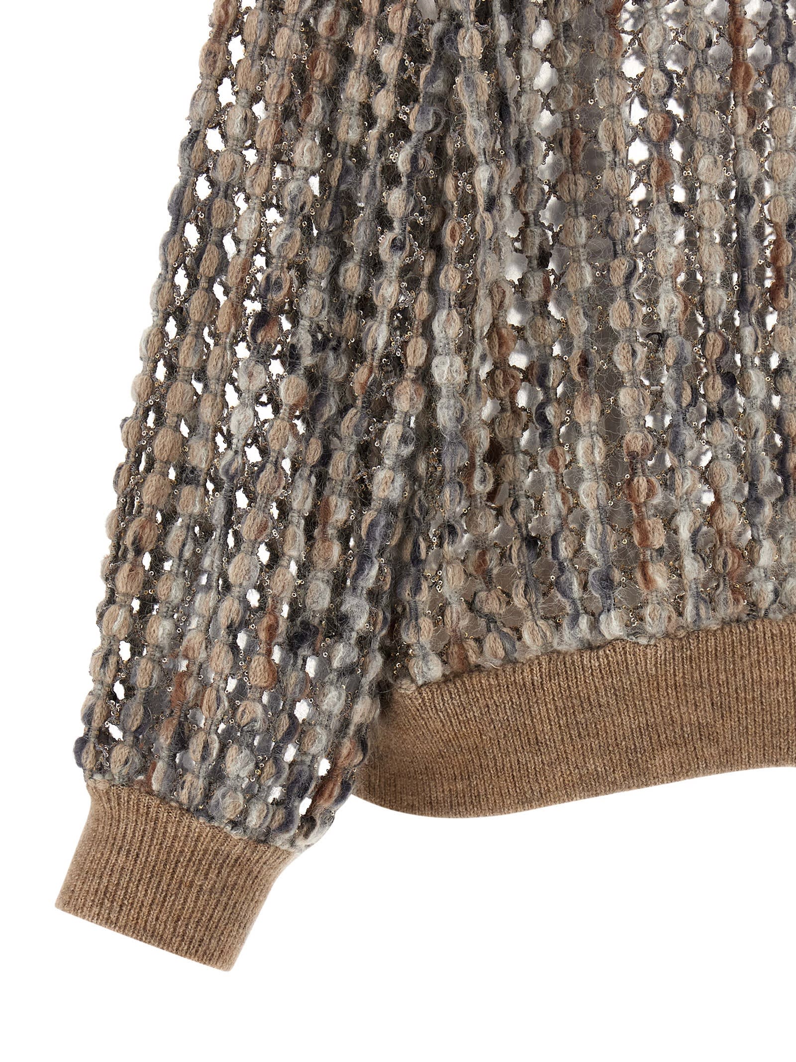 Brunello Cucinelli Pailette Wool-cashmere Net Balloon-sleeve Zip Hoodie In Multi