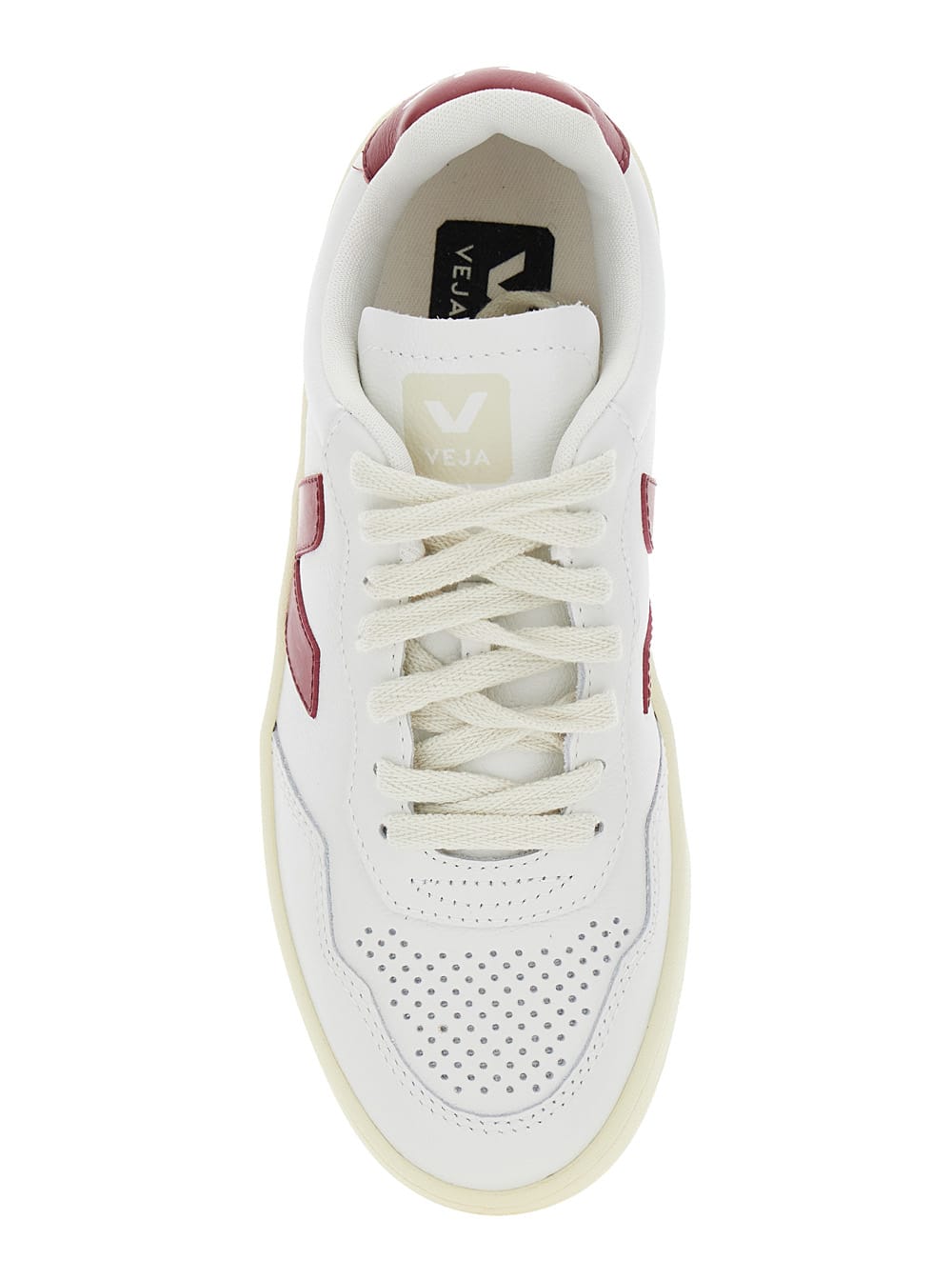 Veja Sneakers V-10 In White And Marsala Leather In Extra White Marsala