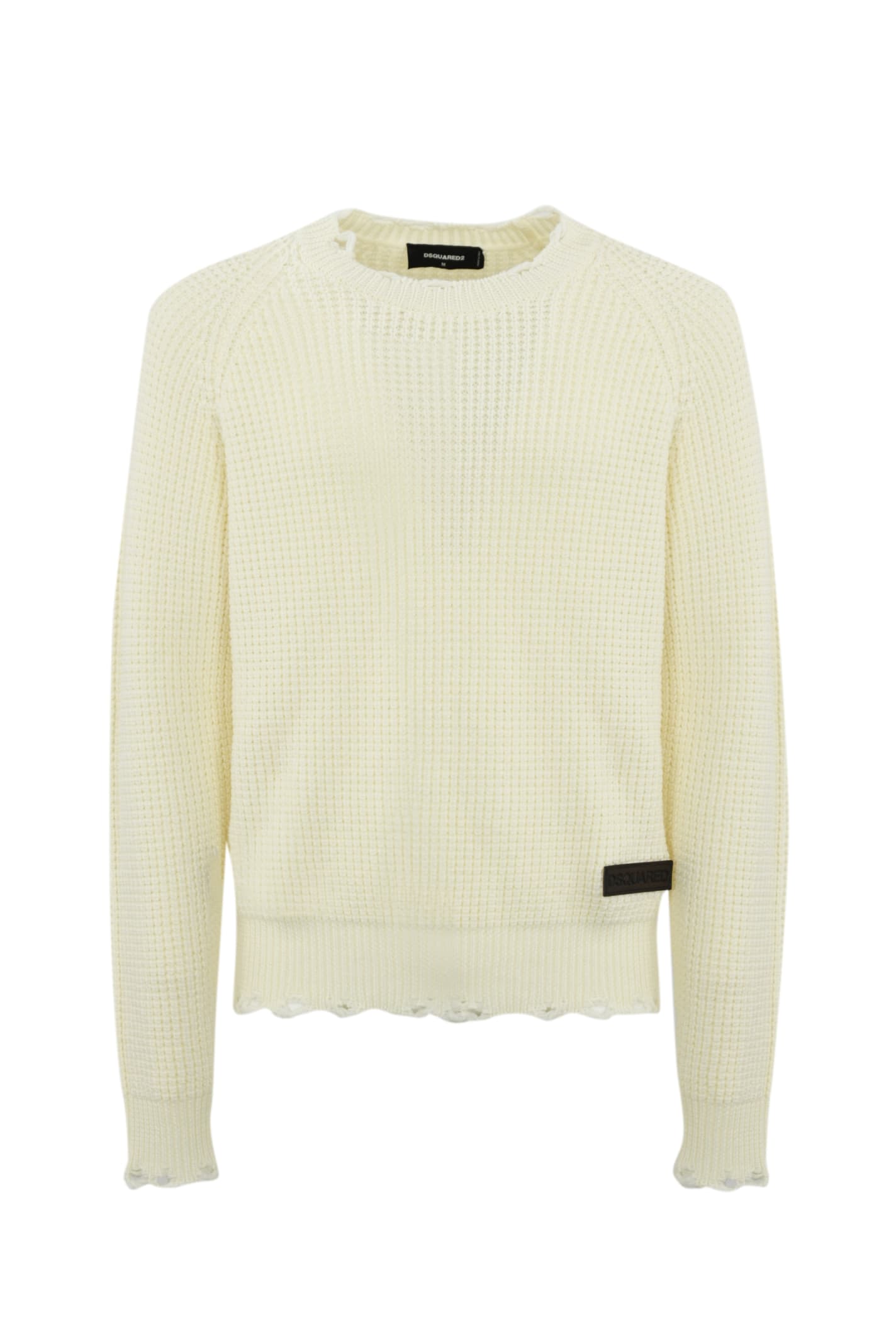 Shop Dsquared2 Worn-effect Wool Sweater In Off White