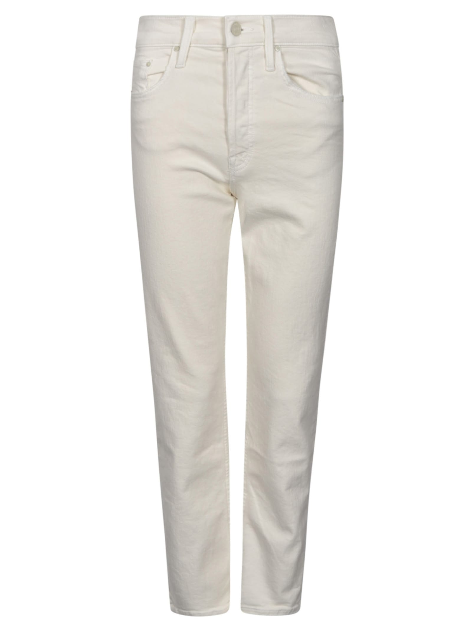 Shop Mother Fitted Buttoned Jeans In Cream