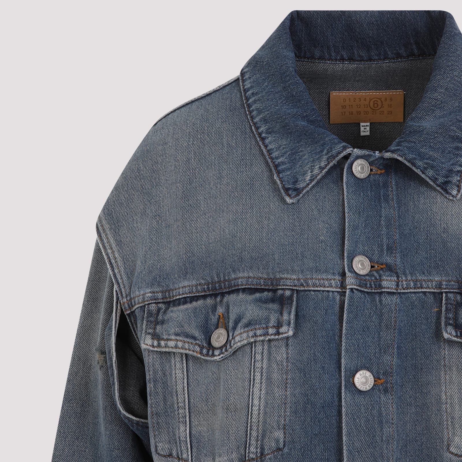 Mm6 Maison Margiela Faded Effect Denim Jacket In Grey Blue
