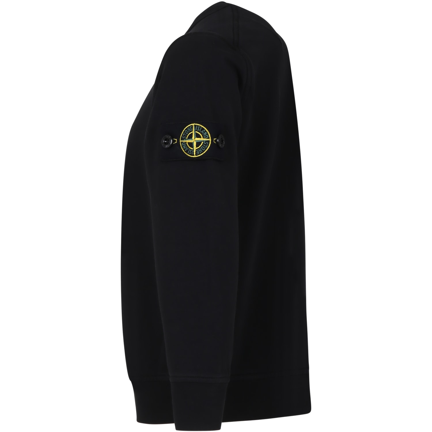 Shop Stone Island Junior Black Sweatshirt For Boy With Iconic Logo