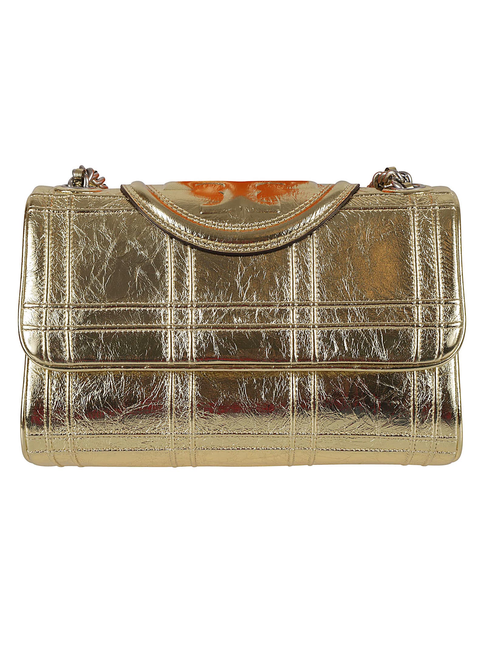 Tory Burch Fleming Soft Metallic Quilt Shoulder Bag In Gold