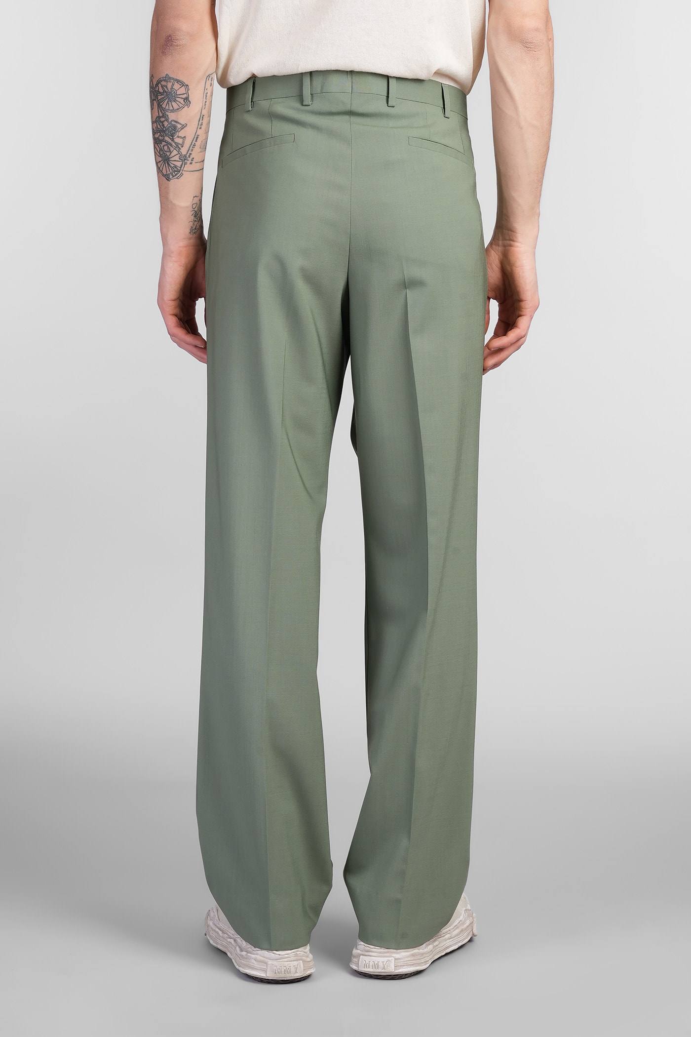 A Paper Kid Pants In Green Wool In Green
