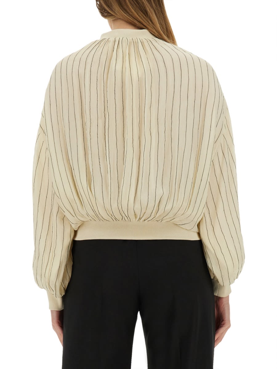 Alysi Silk Bomber Jacket With Subtle Stripes In Ivory
