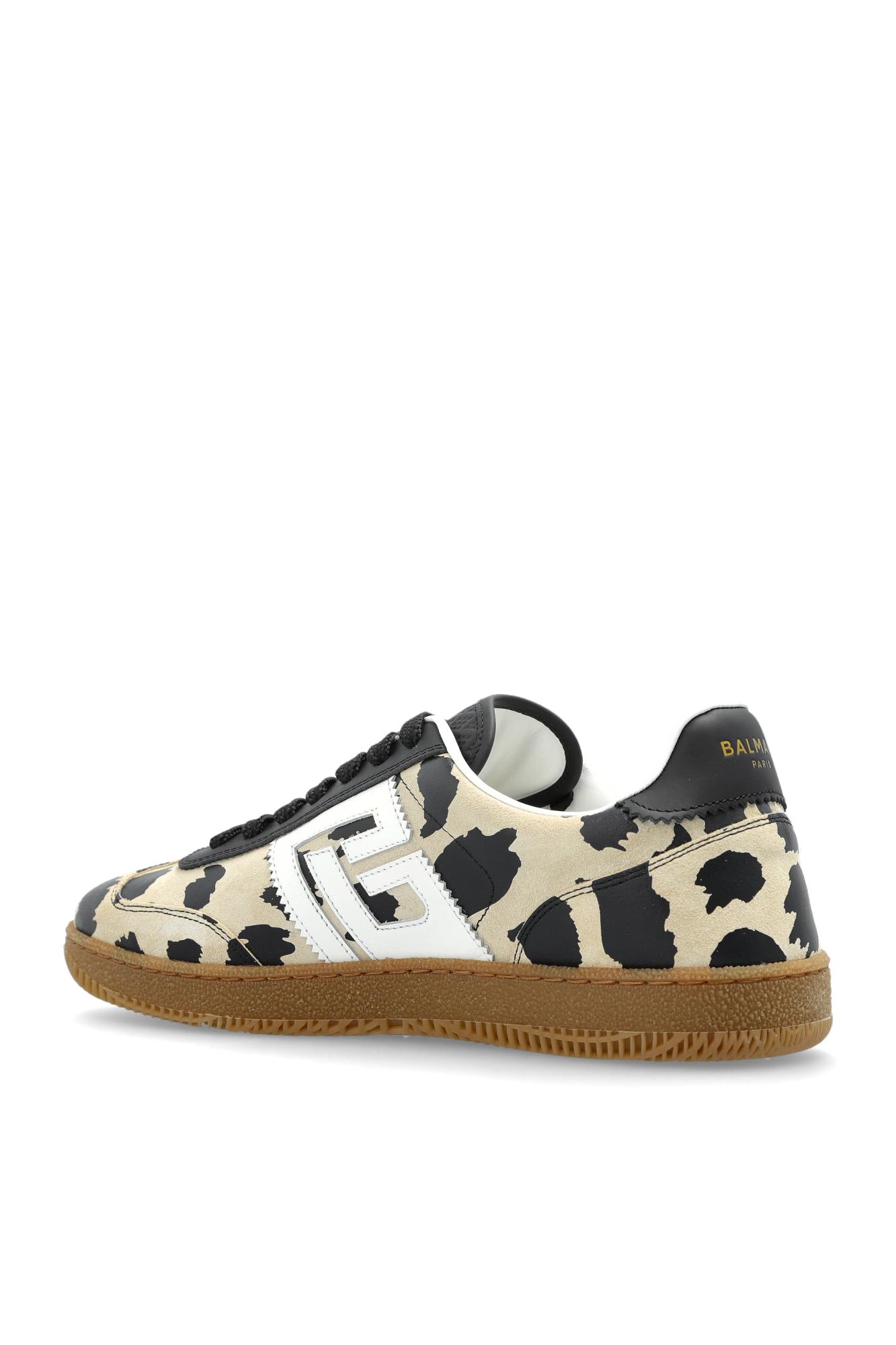 Balmain Swan Snow Leopard-print Suede Low-top Sneakers In Multi