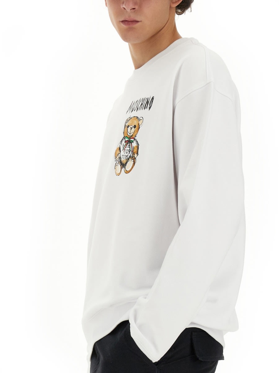 Shop Moschino Drawn Teddy Bear Sweatshirt In White