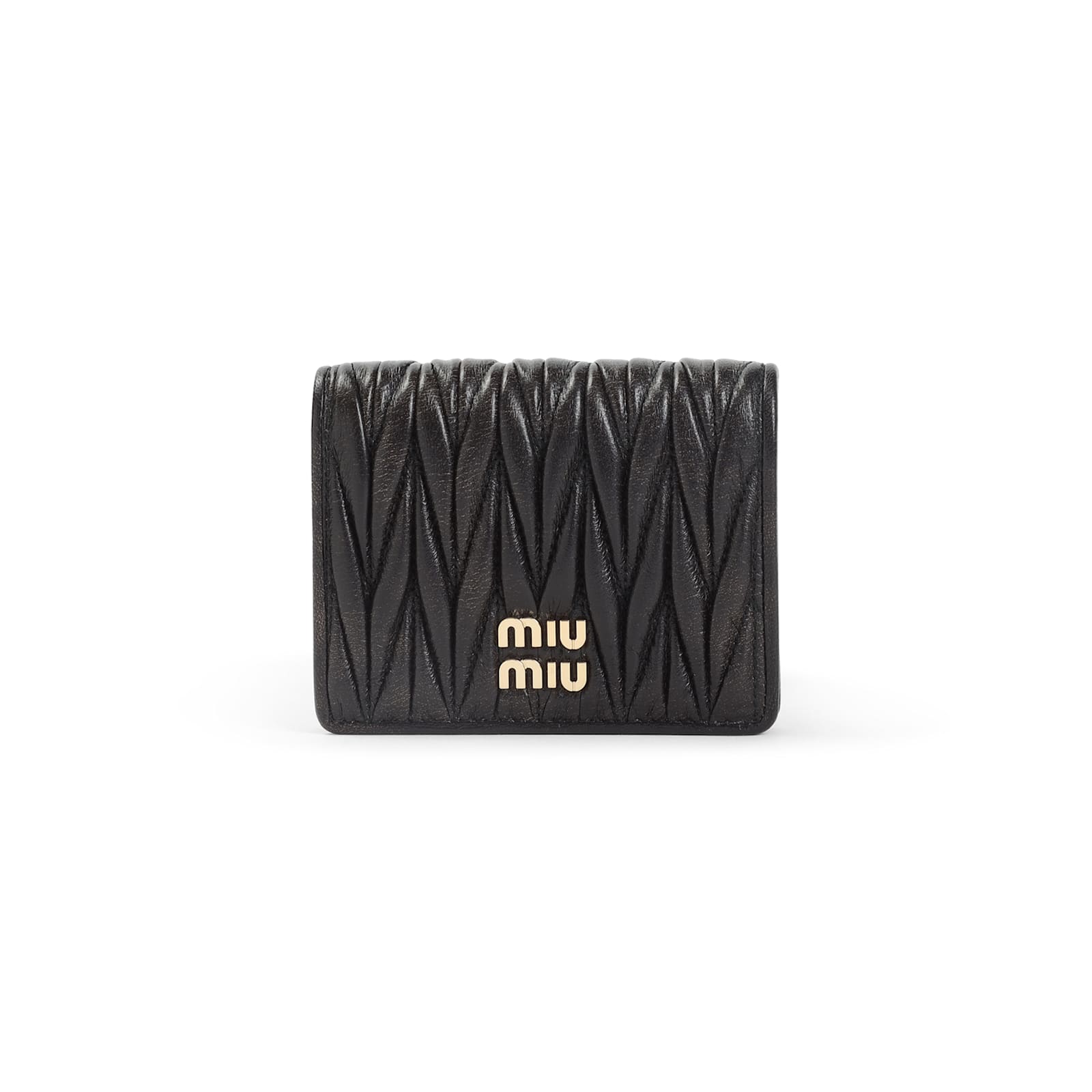 Miu Miu Lamb Leather Wallet Compact Design Gold-toned Hardware