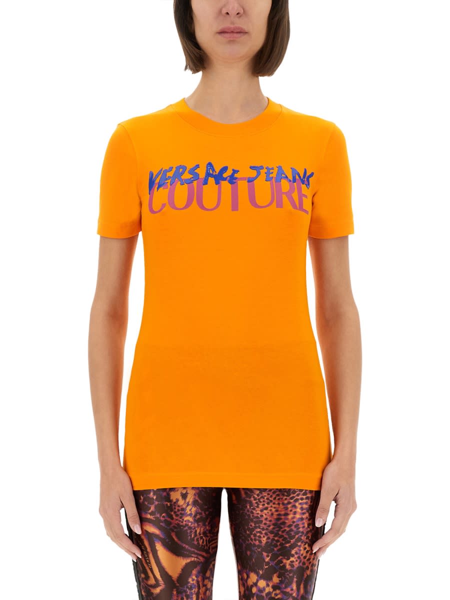 Versace Jeans Couture Institutional Logo T-shirt In Orange