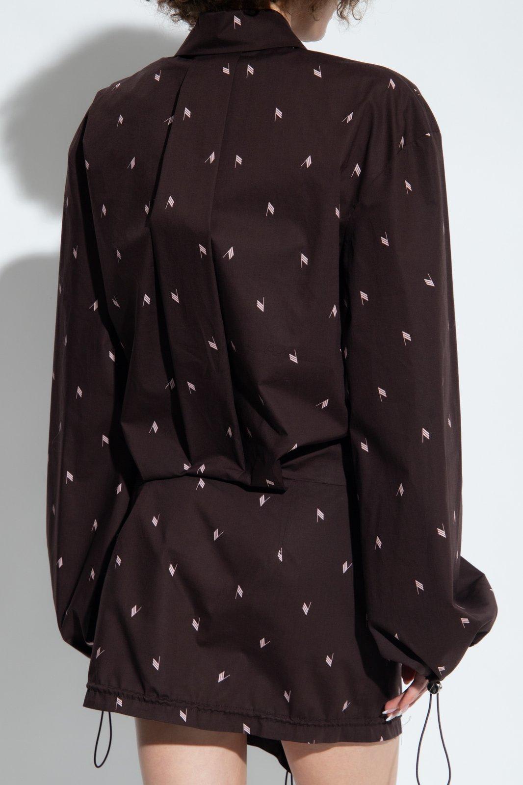 Shop Attico Monogram Asymmetric Drawstring Hem Shirt Dress In Brown/pink