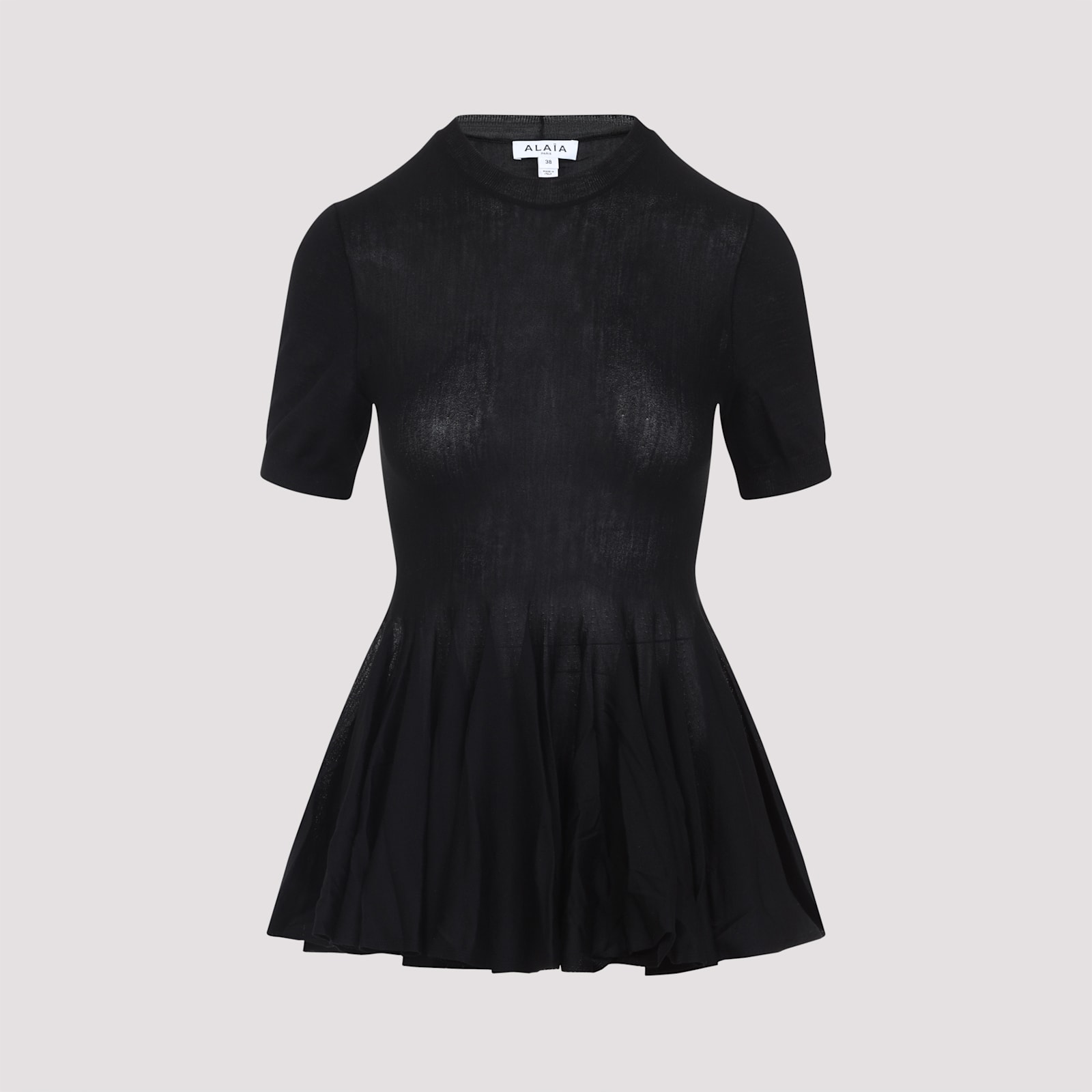 Alaïa Womens Noir Alaia Short-sleeve Peplum Wool Top In Black