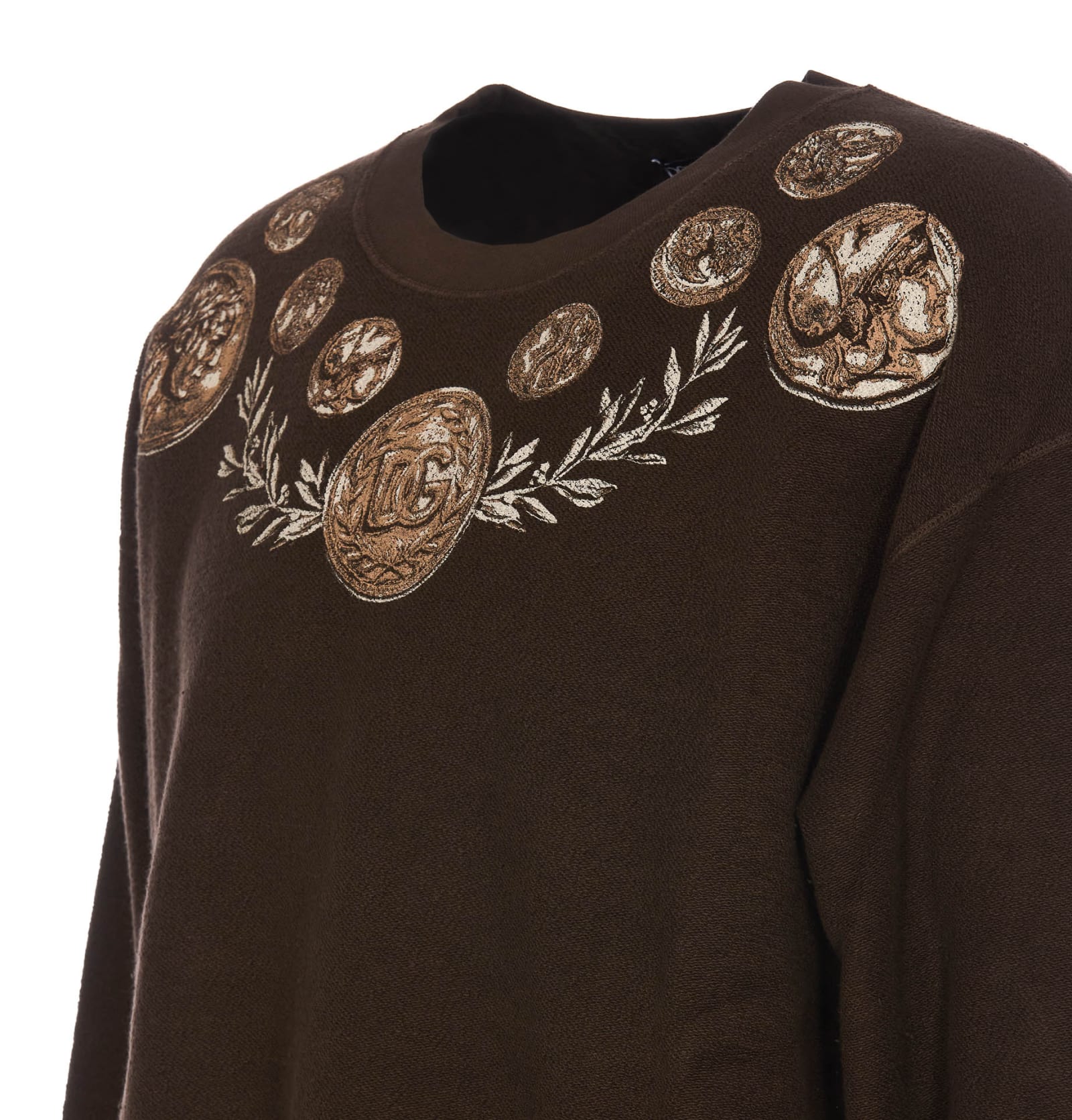 Shop Dolce & Gabbana Coins Print Logo Sweatshirt In Brown