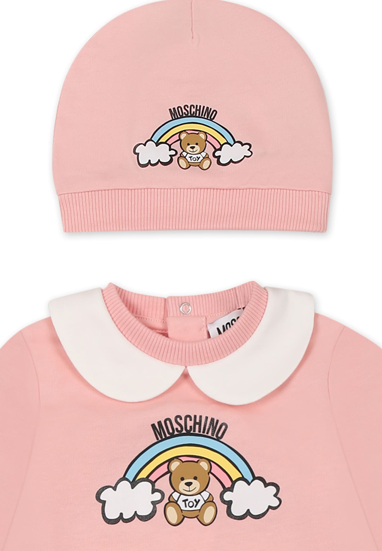 Moschino Pink Babygrow Set For Baby Girl With Teddy Bear In Pink