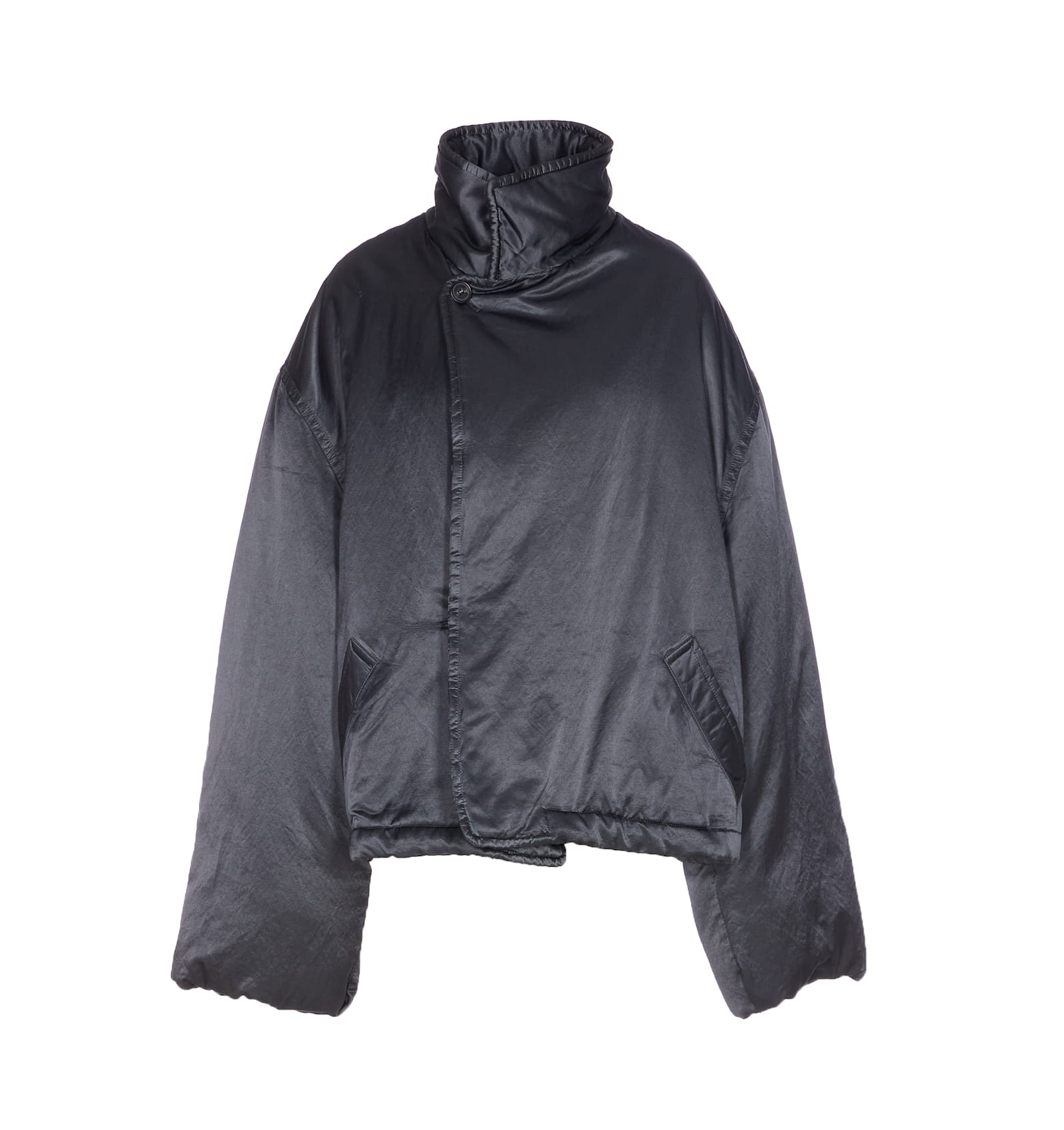 Mm6 Maison Margiela High Collar Down Jacket Featuring Pockets In Gray
