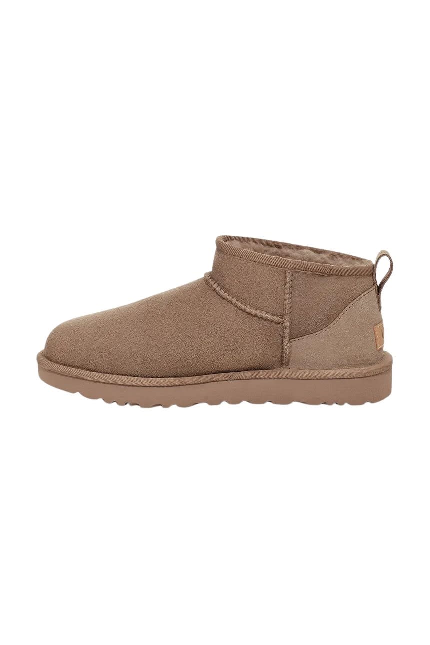 Ugg Cappuccino Suede Classic Ultra Mini Ankle Boots In Brown