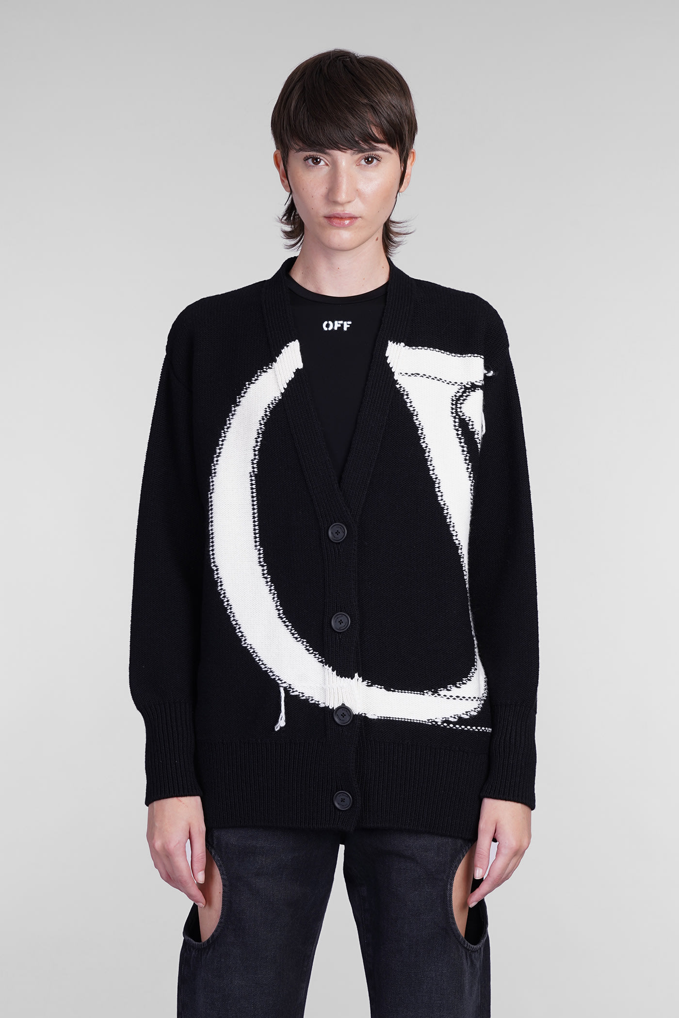 Shop Off-white Cardigan In Black Wool