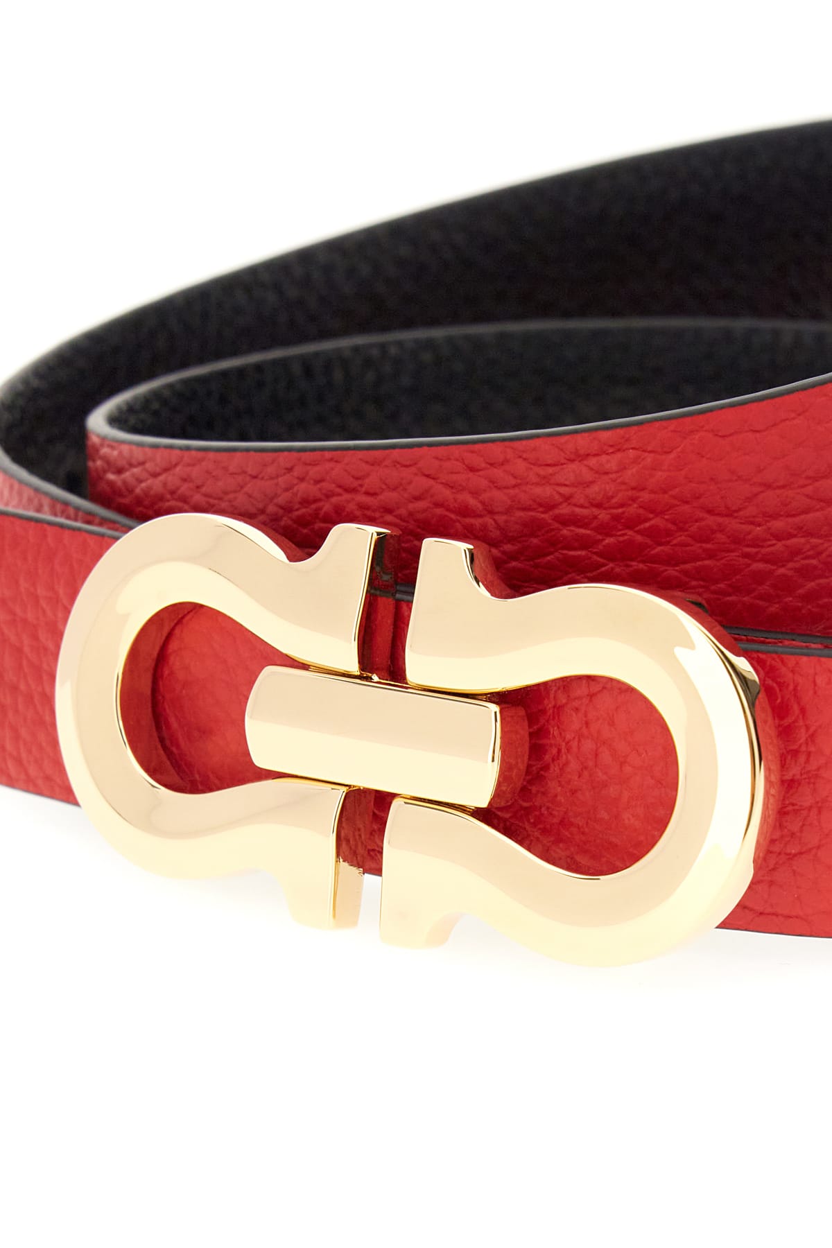 Shop Ferragamo Black Leather Reversible Belt In Nero Flame Red