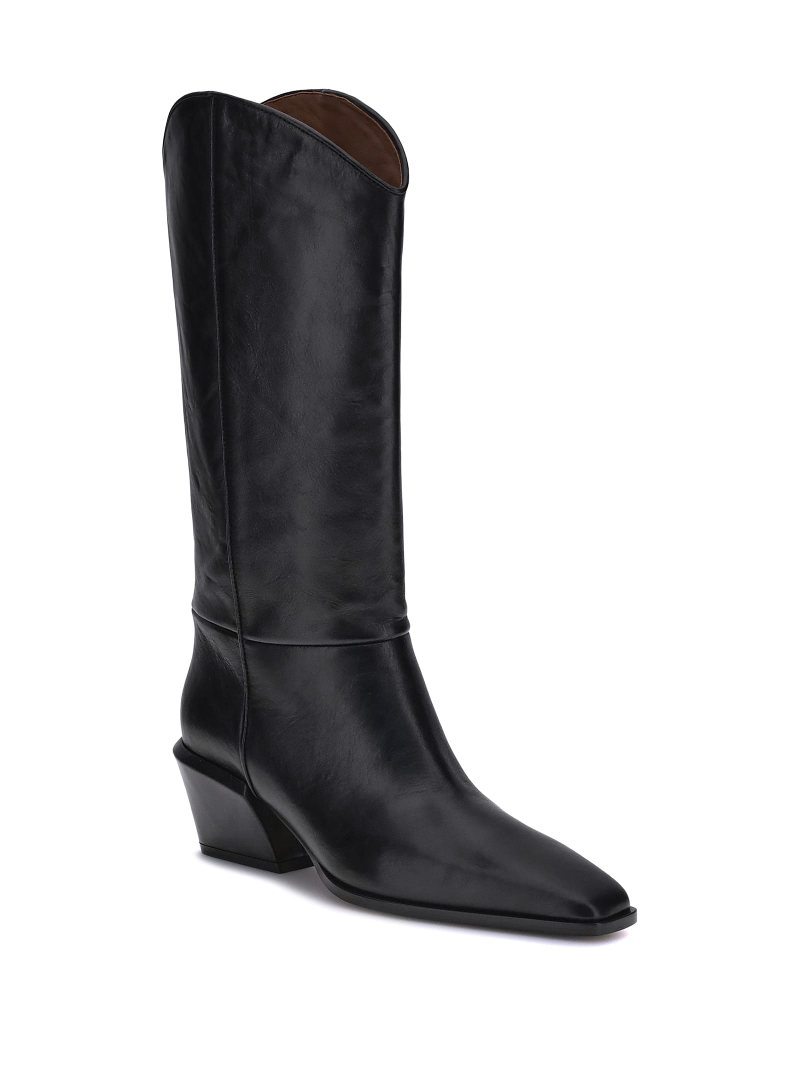 Paris Texas Western Style Leather Knee Length Boots In Black