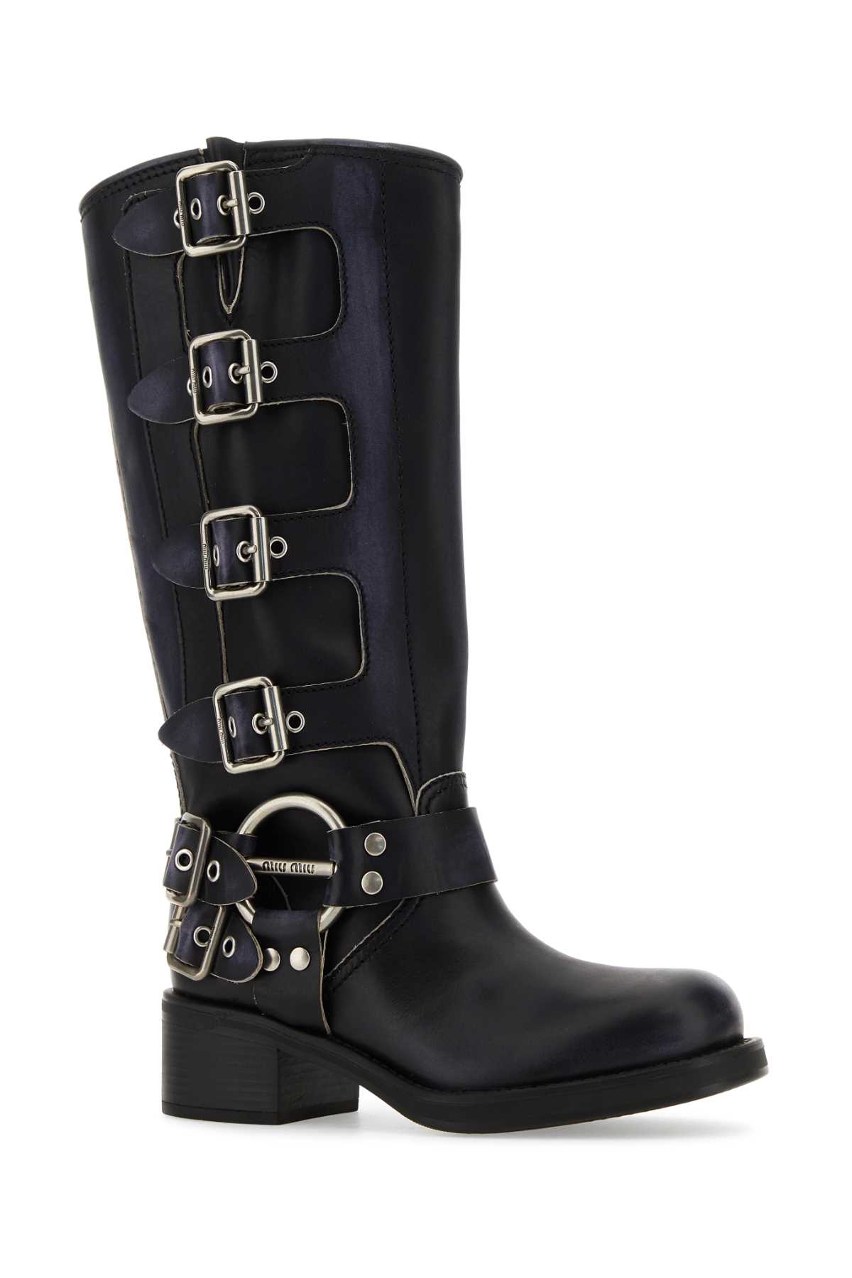 Shop Miu Miu Black Leather Boots In Nero