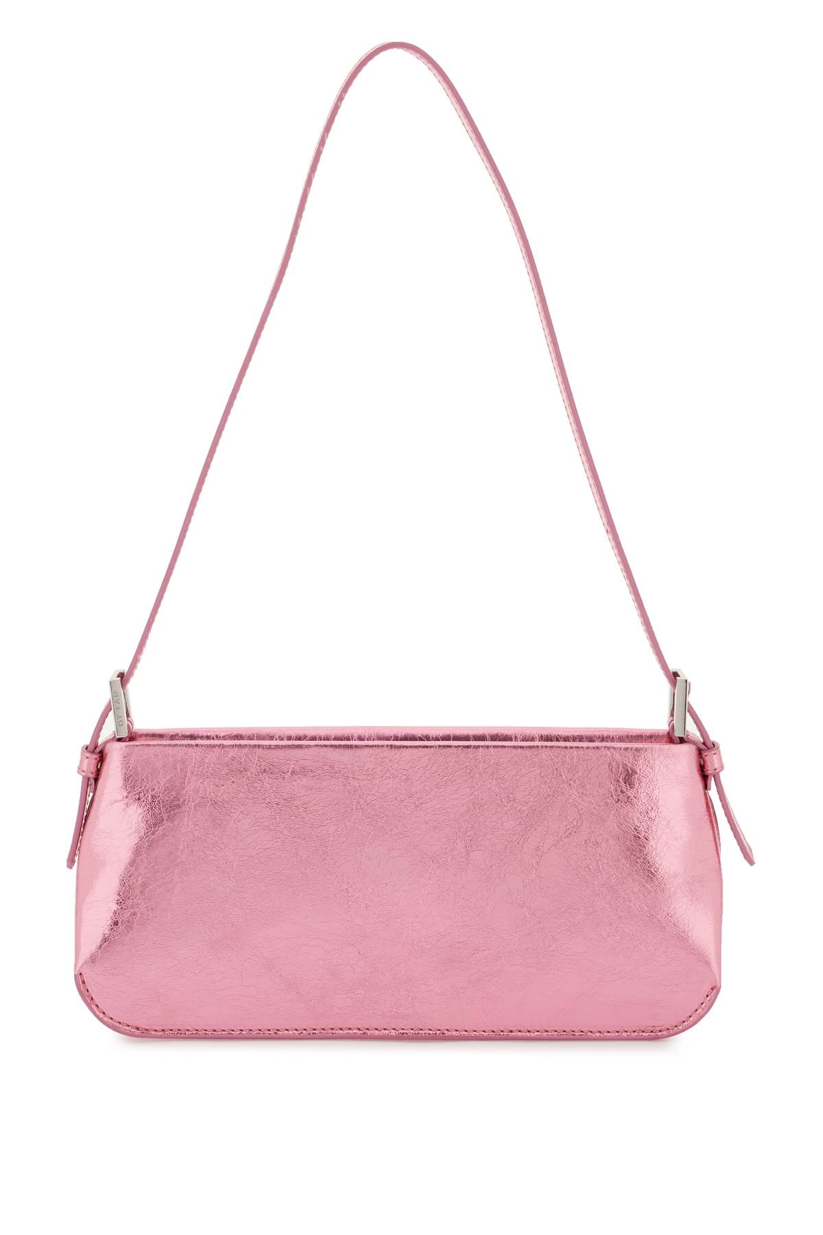 Shop By Far Metallic Leather Dulce Shoulder Bag In Lipstick (pink)