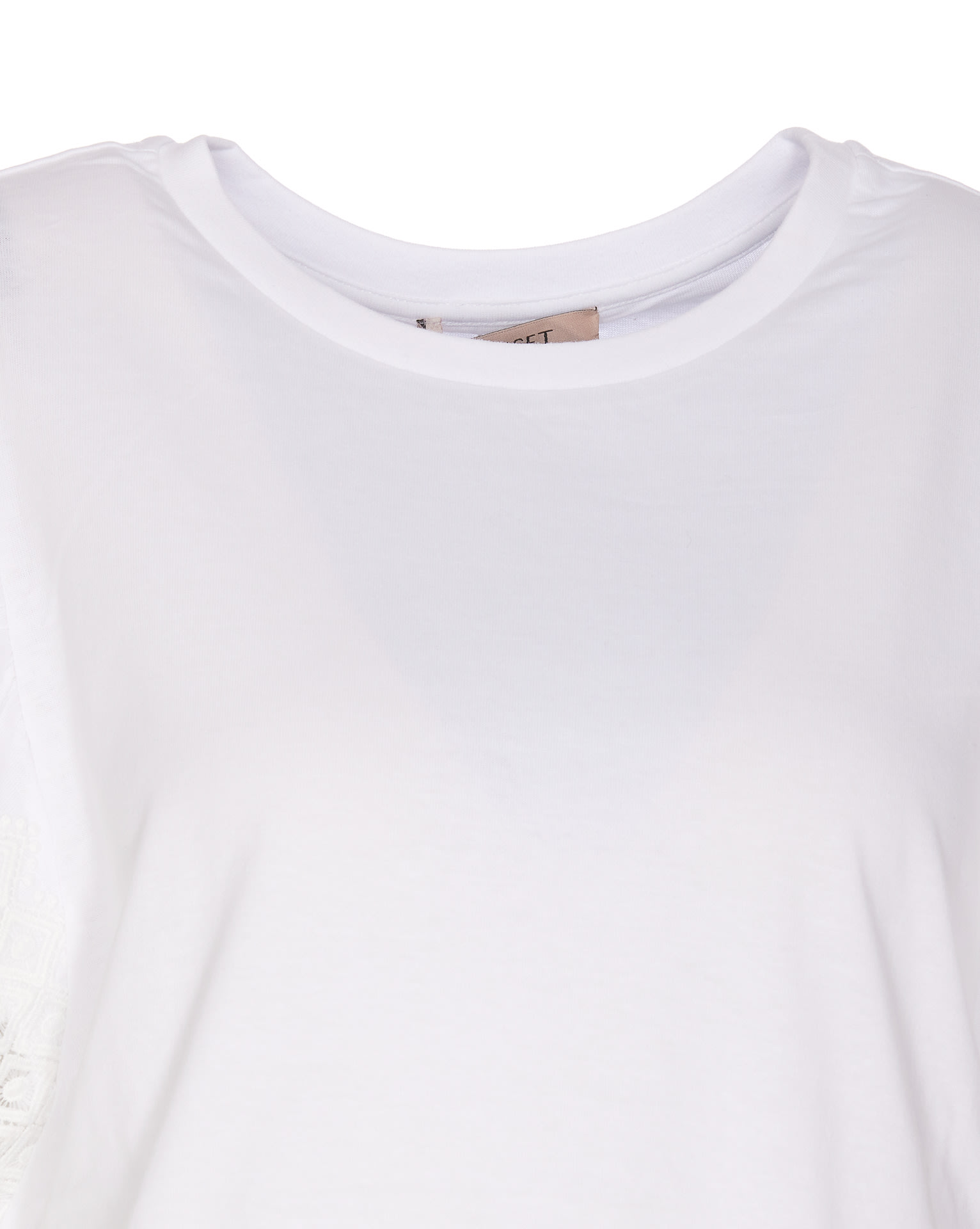 Shop Twinset T-shirt With Macrame Sleeves In White