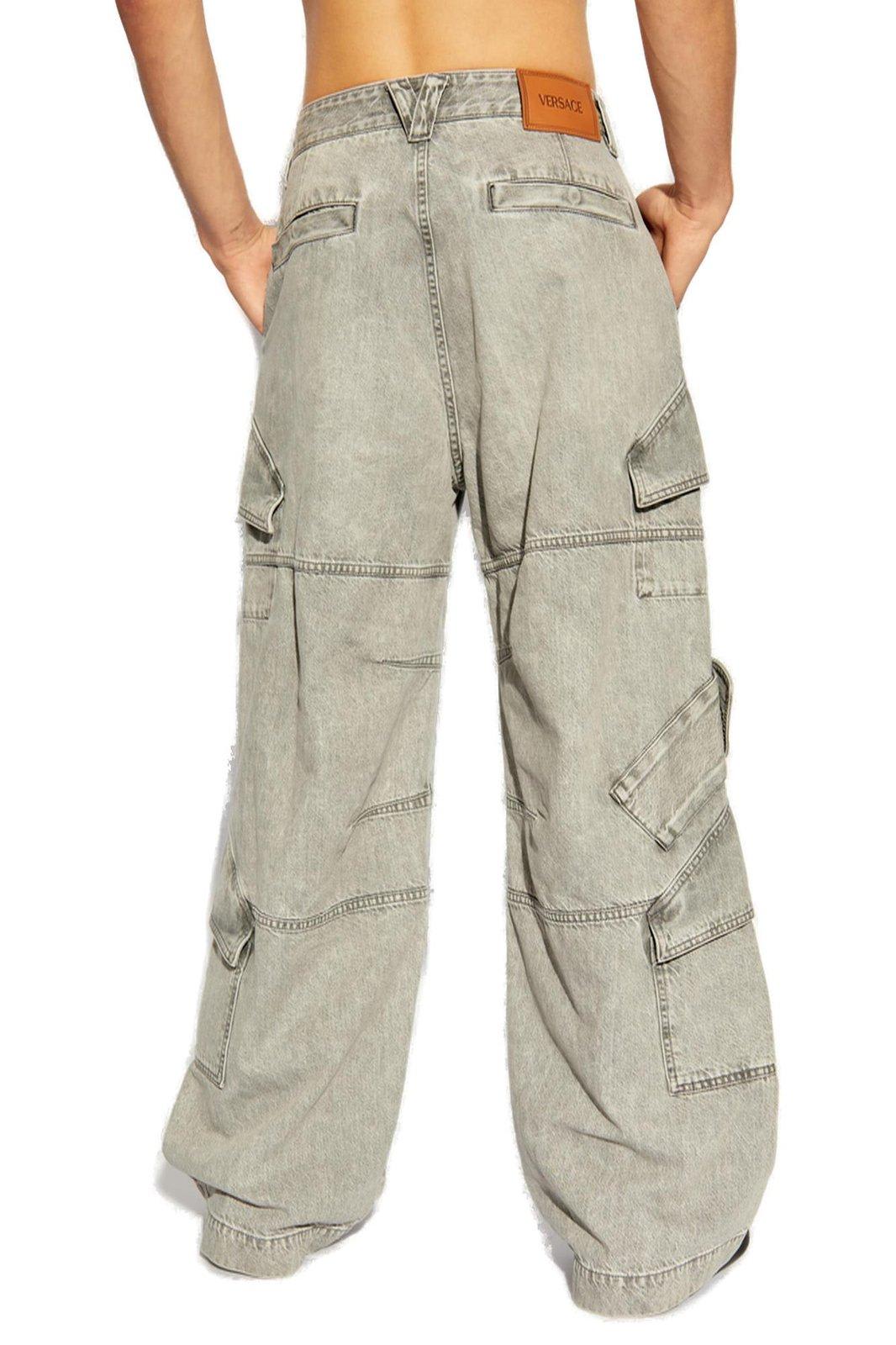 Versace Pocket-detailed Cargo Jeans In Grey