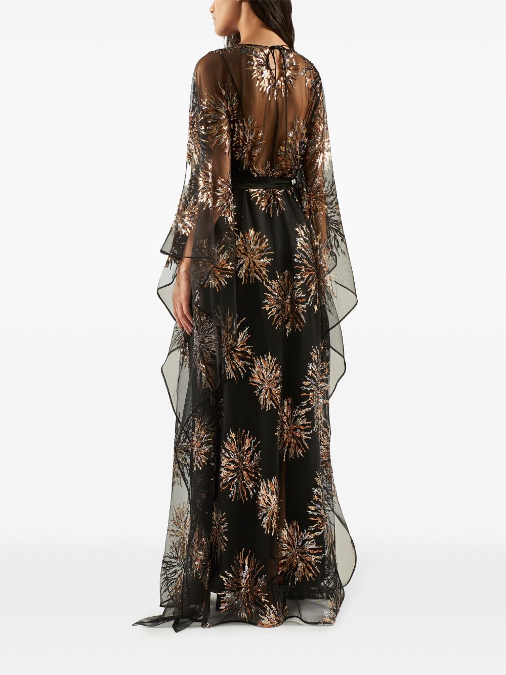 Taller Marmo Sunburst Long Sleeve Kaftan With Sequin Embellishment In Black