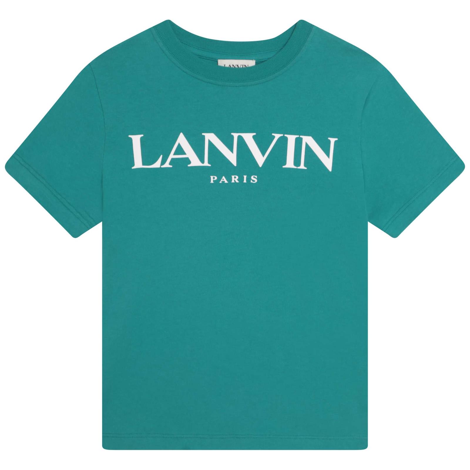 Lanvin Kids' Crewneck T-shirt With Print In Verde