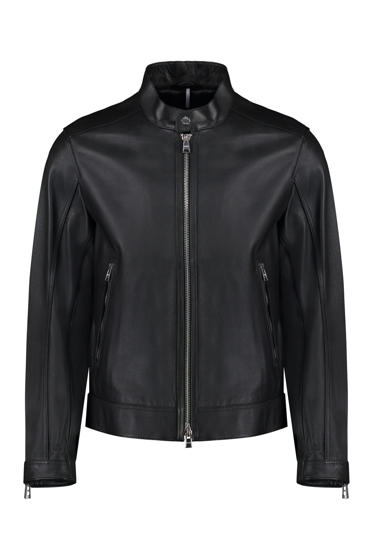 Shop Hugo Boss Leather Jacket In Black