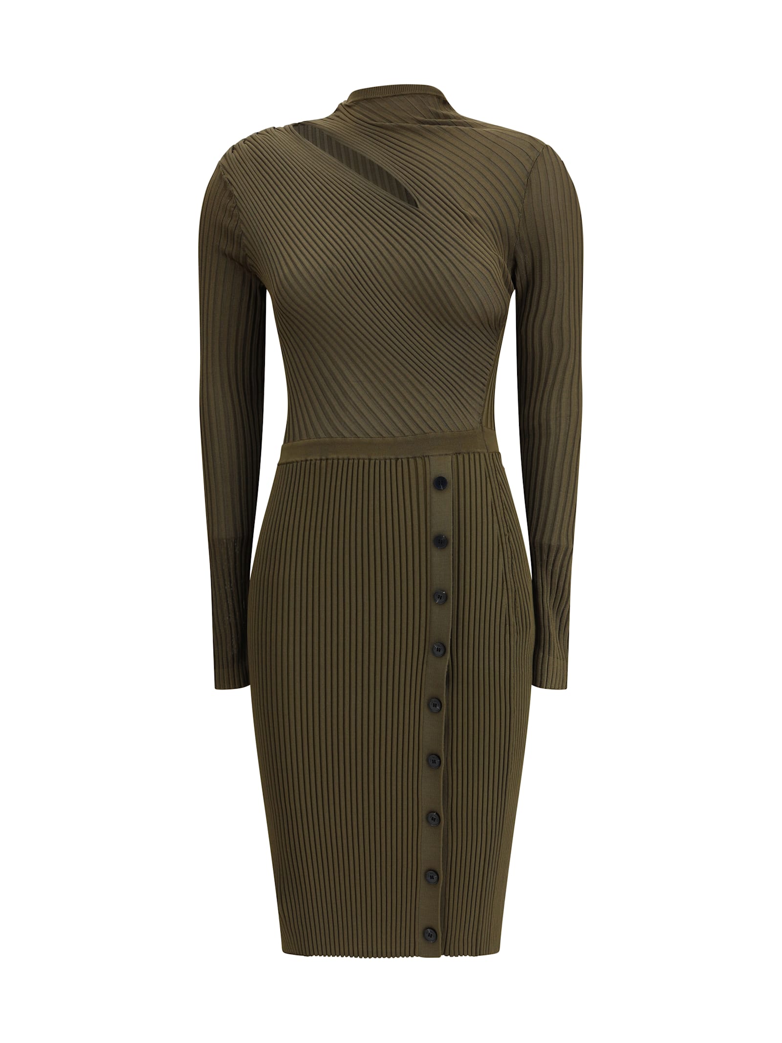 Self-portrait Self Portrait Ribbed Knit Mini Dress With Cut Outs In Khaki In Green
