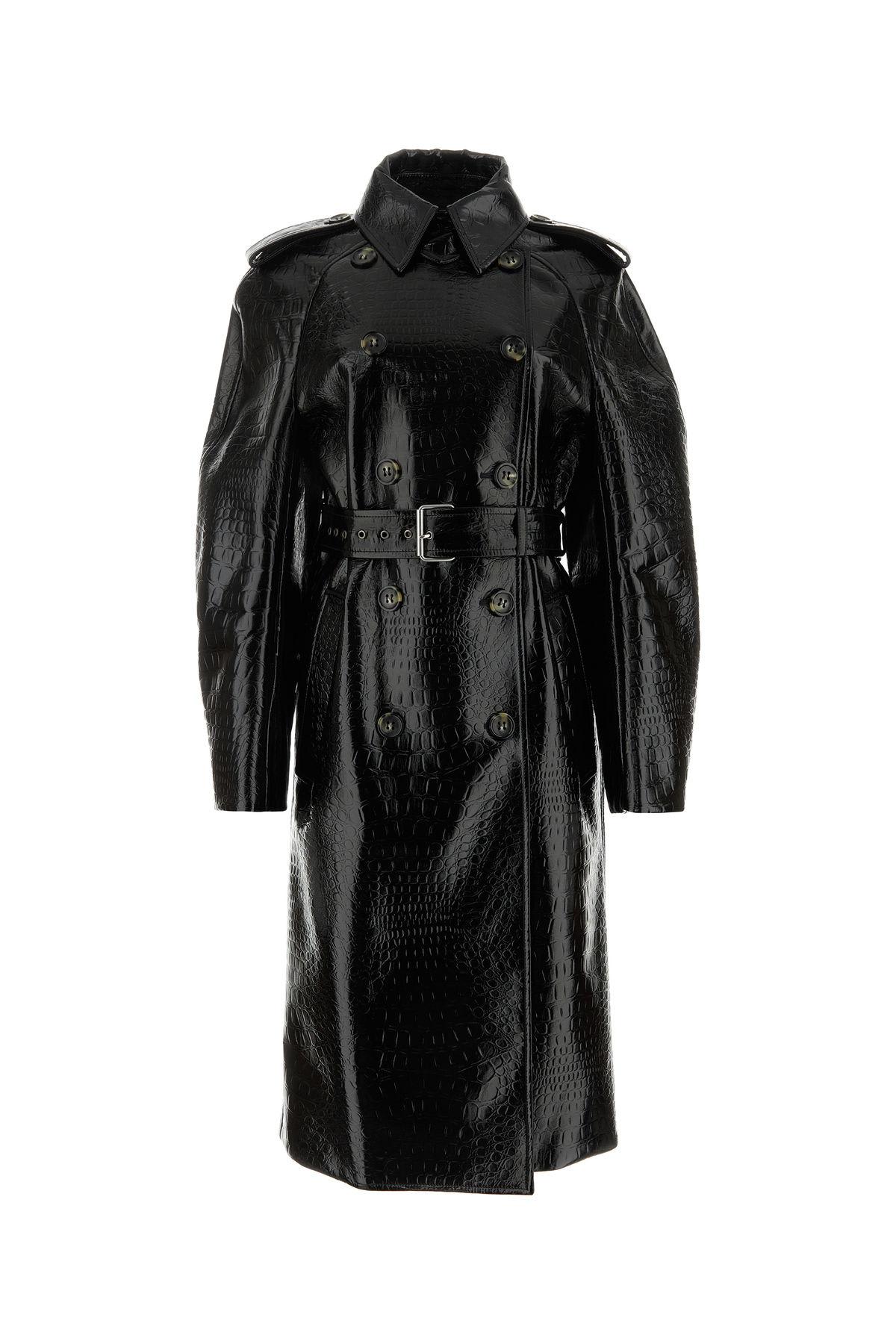 SPORTMAX BLACK SYNTHETIC LEATHER FAGGI COAT