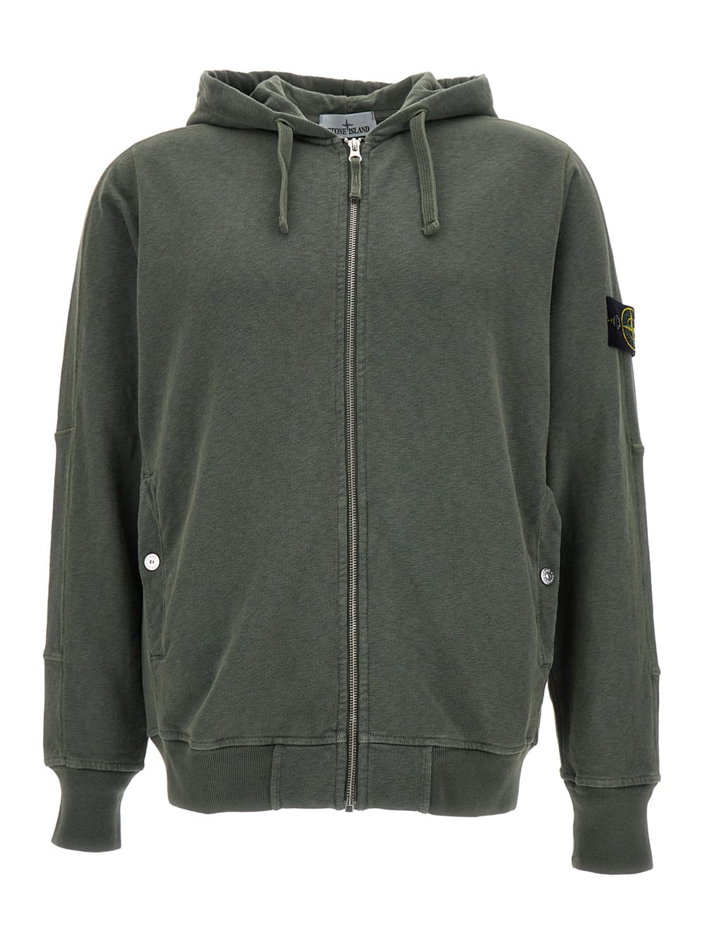 Shop Stone Island Olive Green Hoodie In Cotton Man In Verde