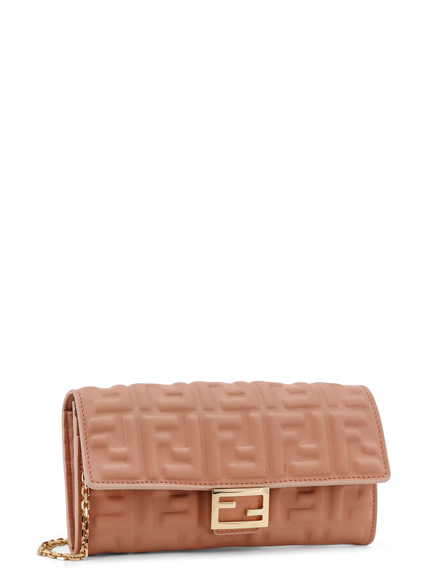 FENDI LEATHER WALLET WITH METAL SHOULDER STRAP