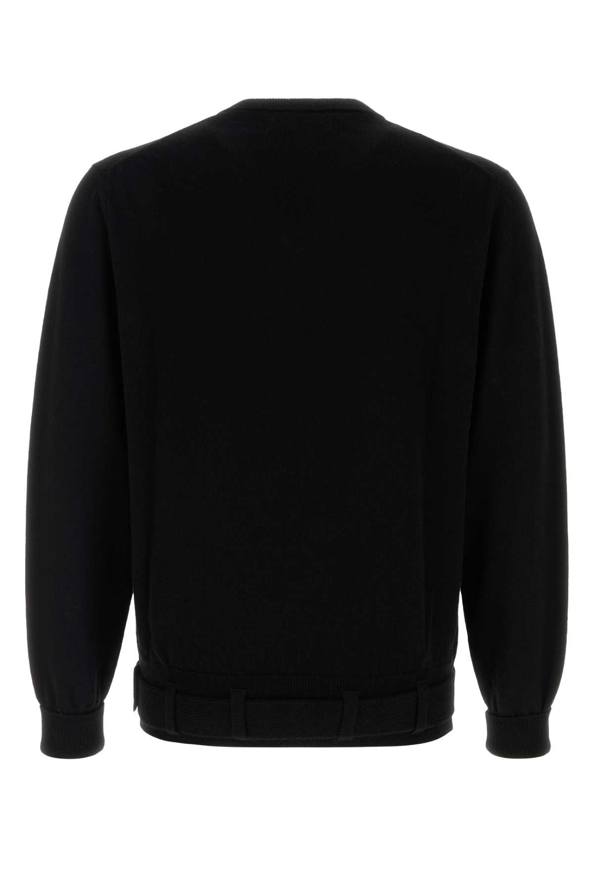 Random Identities Wool Blend Sweater With V-neckline And Belt Detail In Black