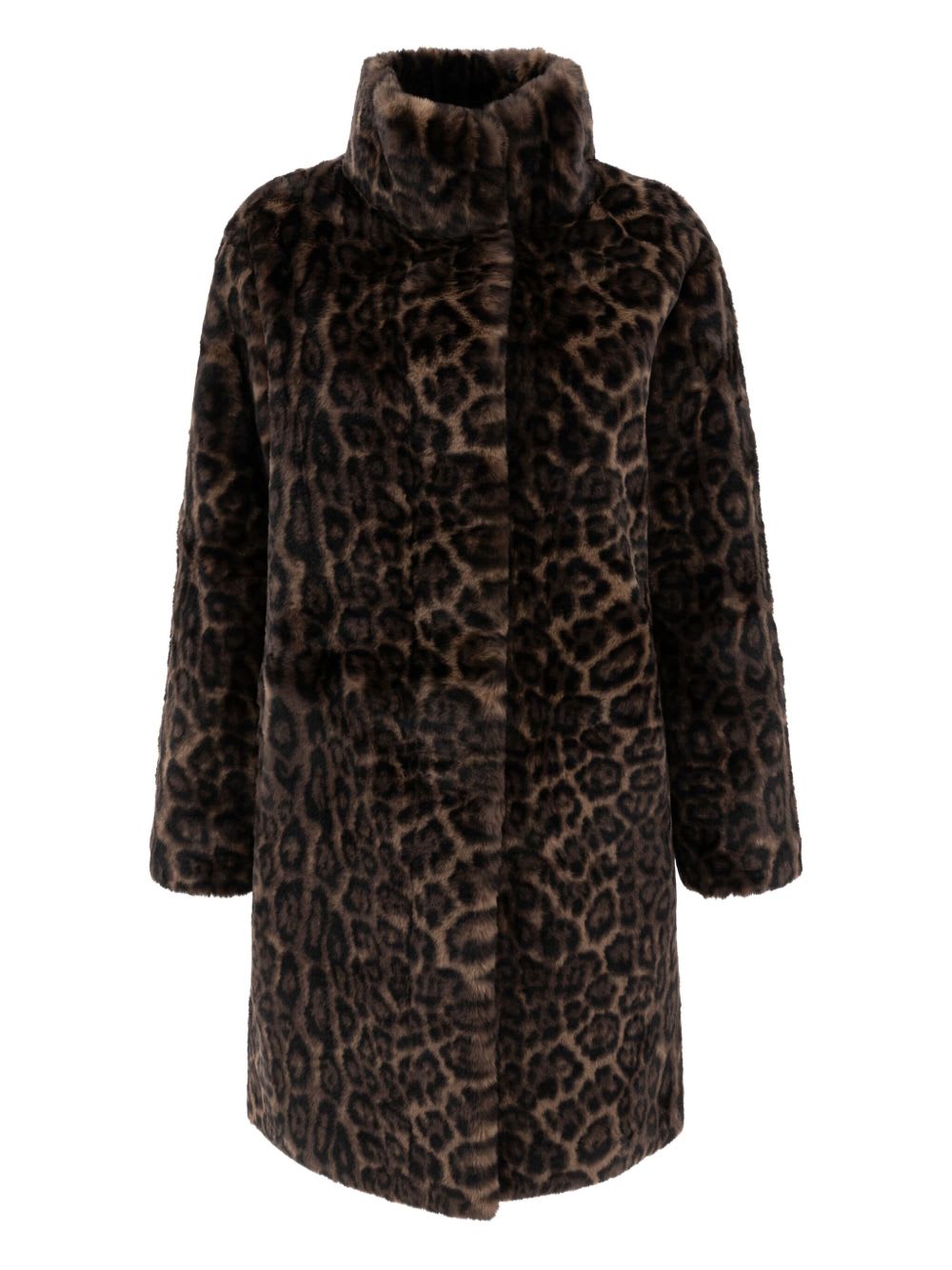 Apparis Blair Dark Leopard Mid-length Coat In Brown