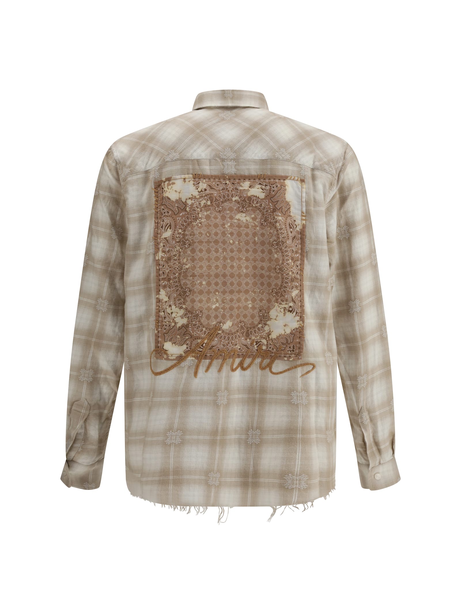 Amiri Light Camel Cotton Bleach Patch Flannel Bandana Shirt In Neutral