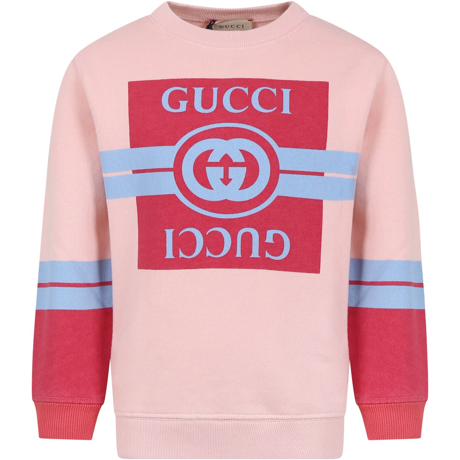 Gucci Kids' Rose Sweatshirt For Girl With Logo In Pink