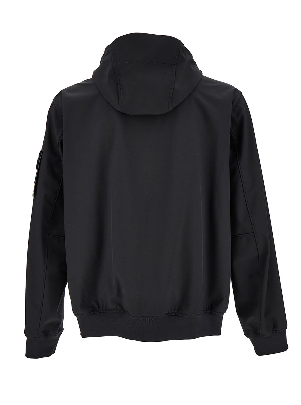 Shop Stone Island Black Hooded Jacket With Logo Patch In Stretch Nylon Man